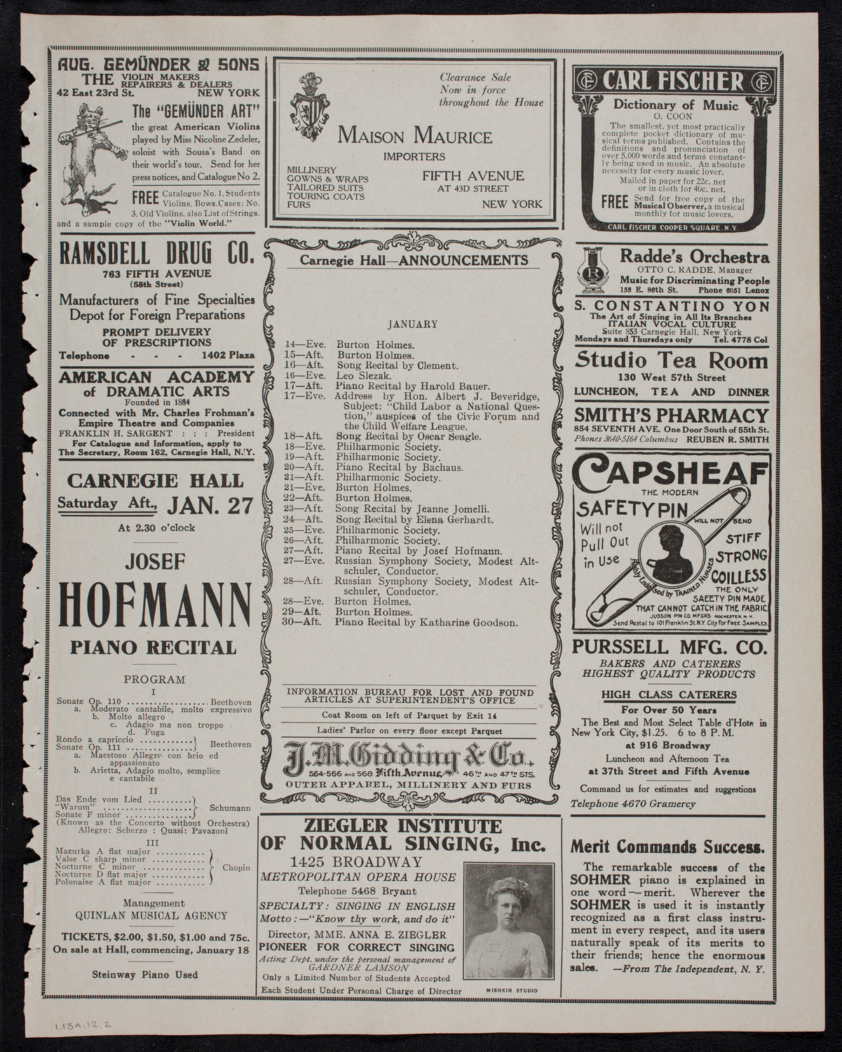 Boston Symphony Orchestra, January 13, 1912, program page 3