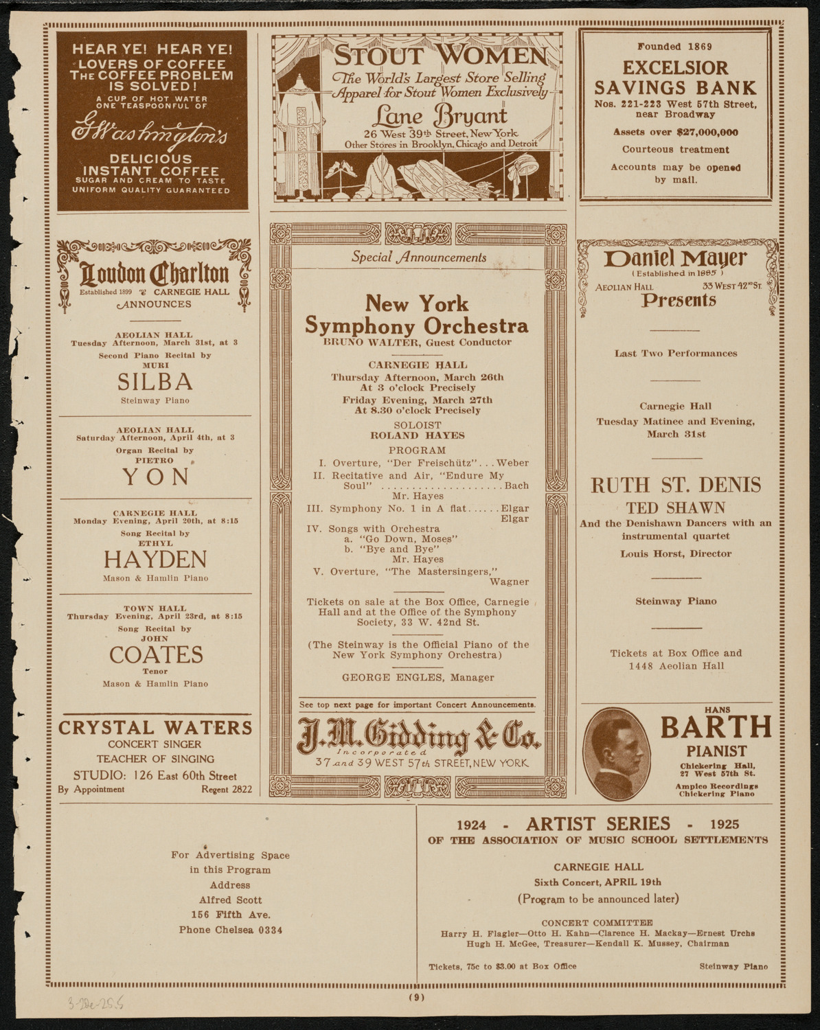 Benefit: Association of Music School Settlements, March 20, 1925, program page 9