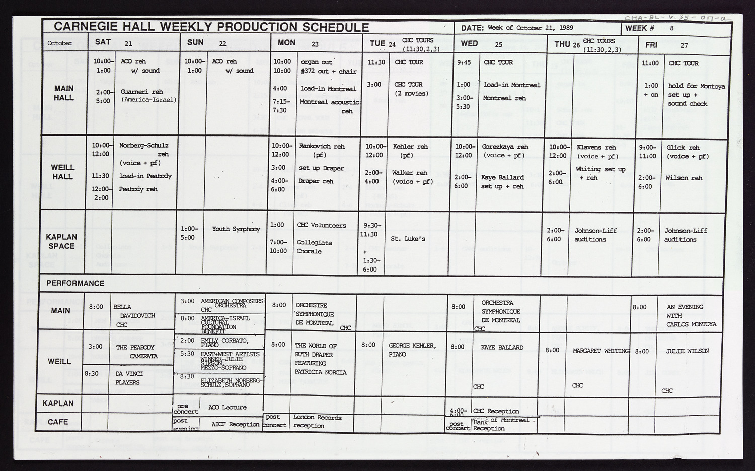 Carnegie Hall Booking Ledger, volume 35, page 17a