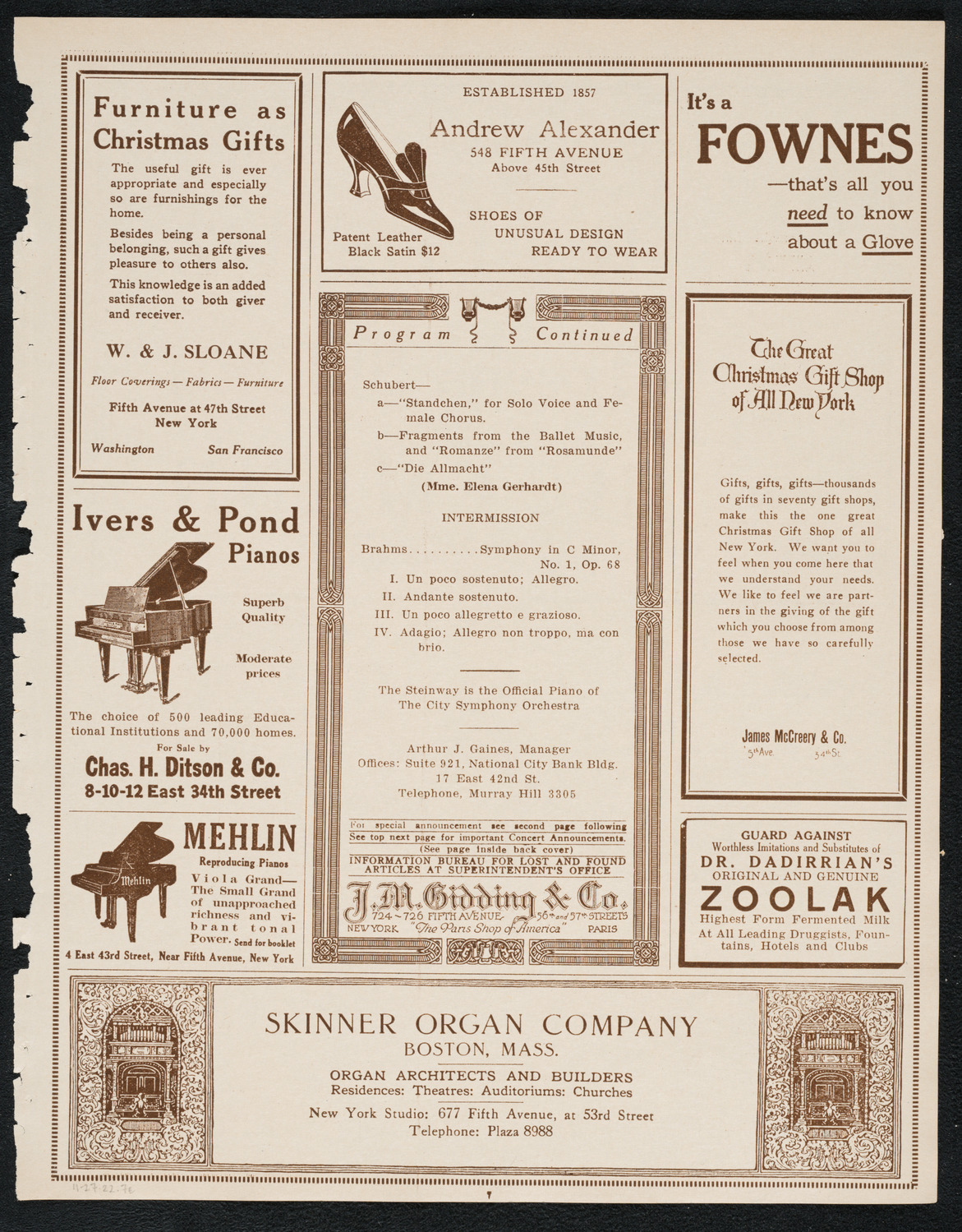 City Symphony Orchestra, November 27, 1922, program page 7