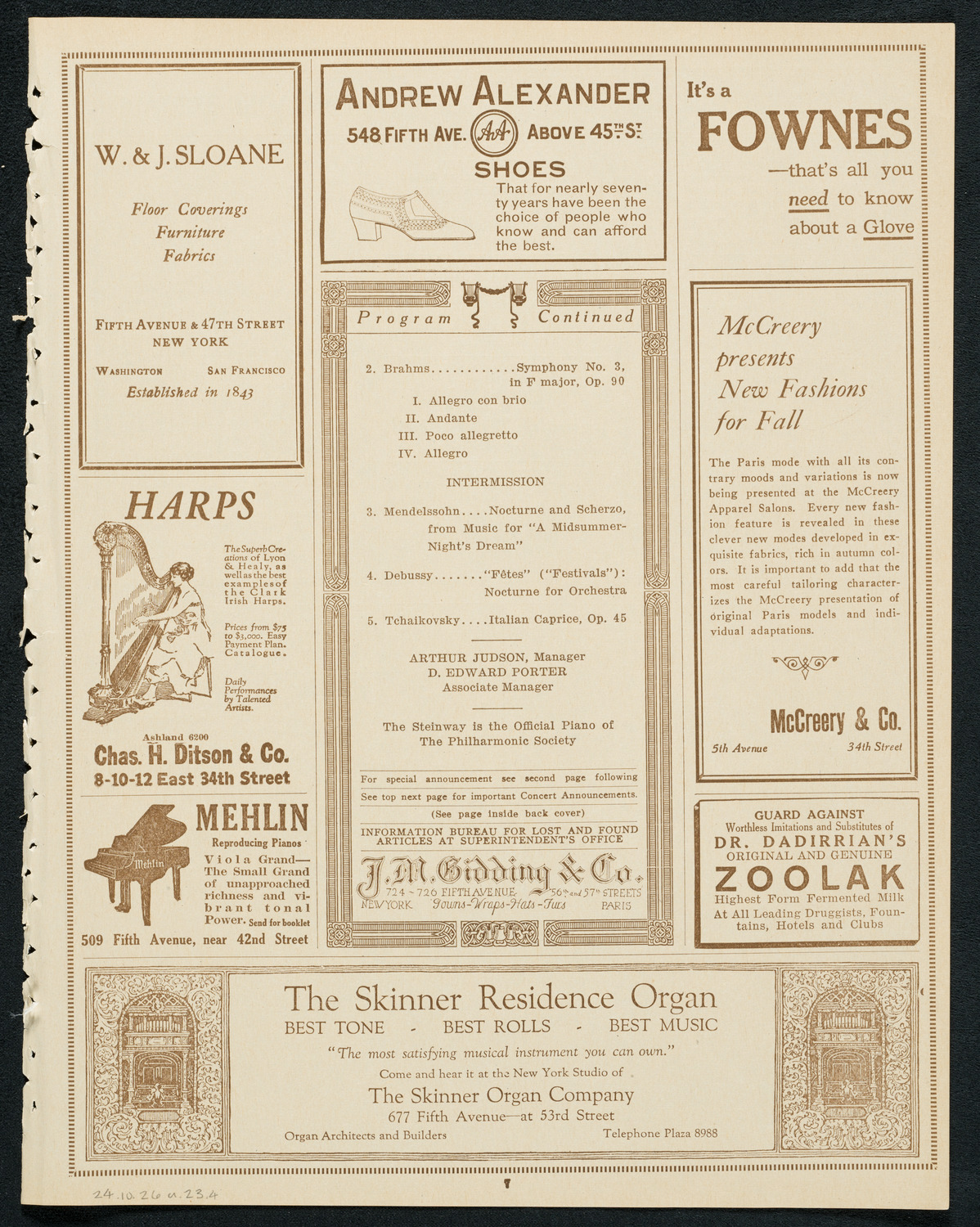 New York Philharmonic, October 26, 1923, program page 7