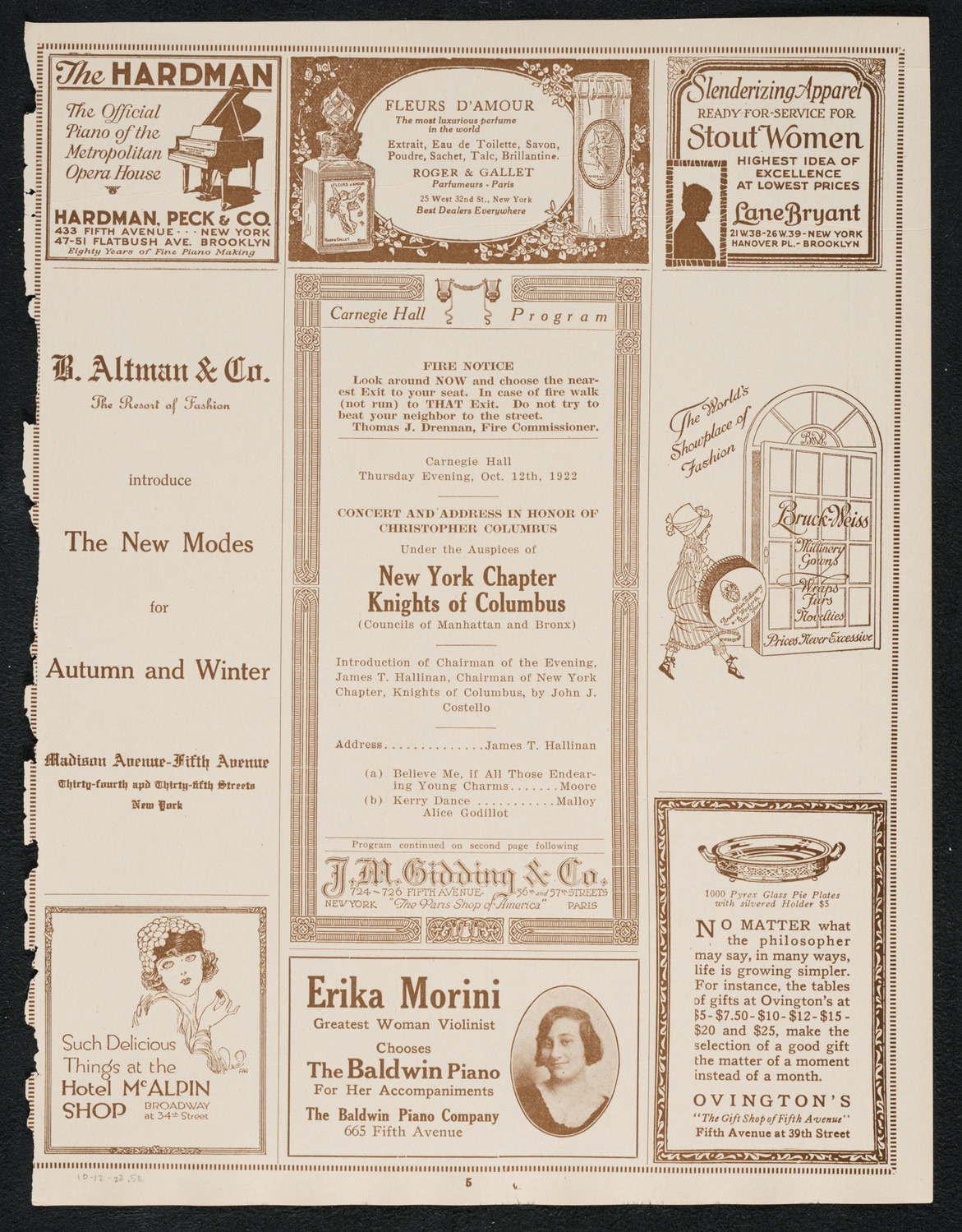 Columbus Day Celebration, October 12, 1922, program page 5