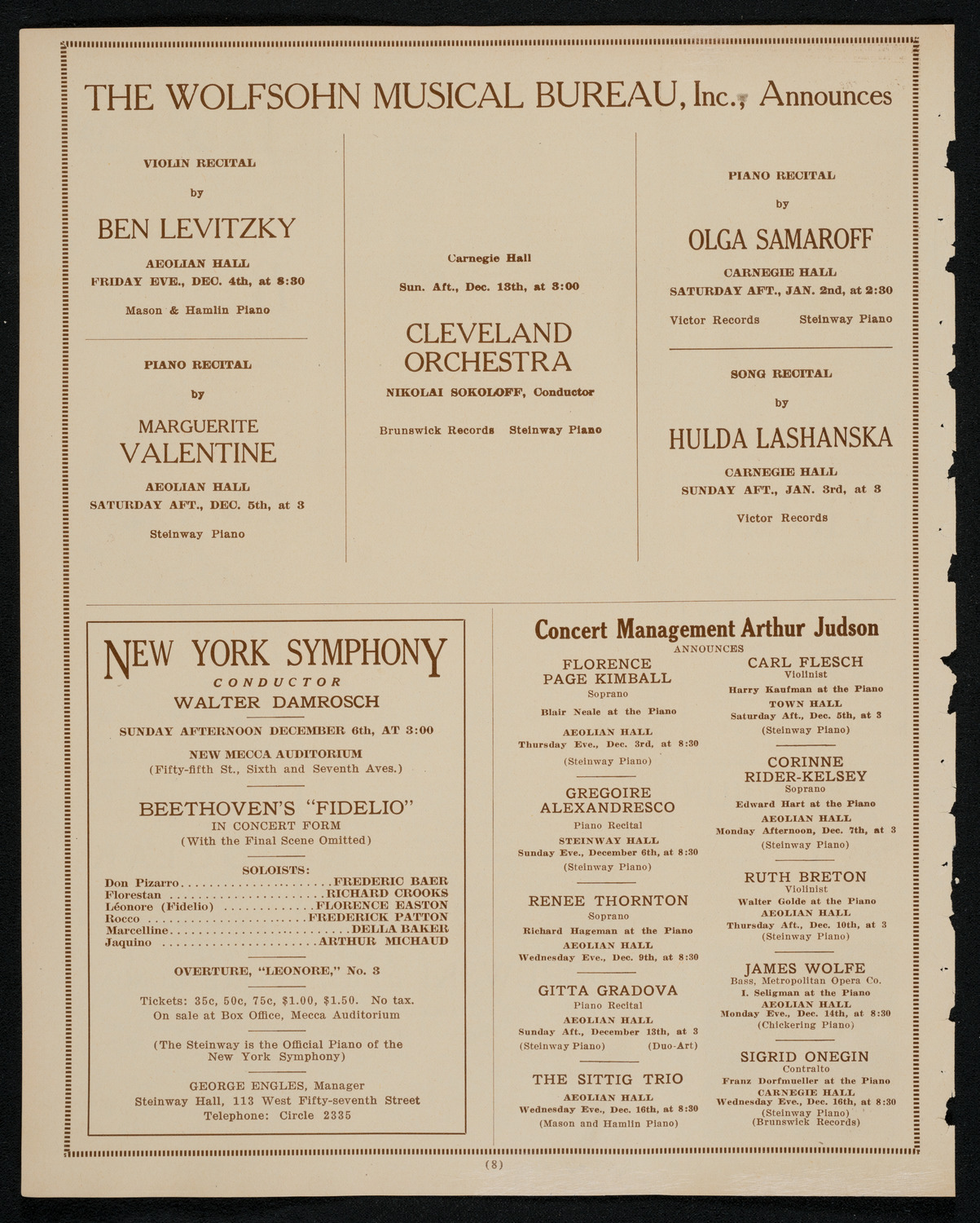 New York Symphony Orchestra, December 3, 1925, program page 8