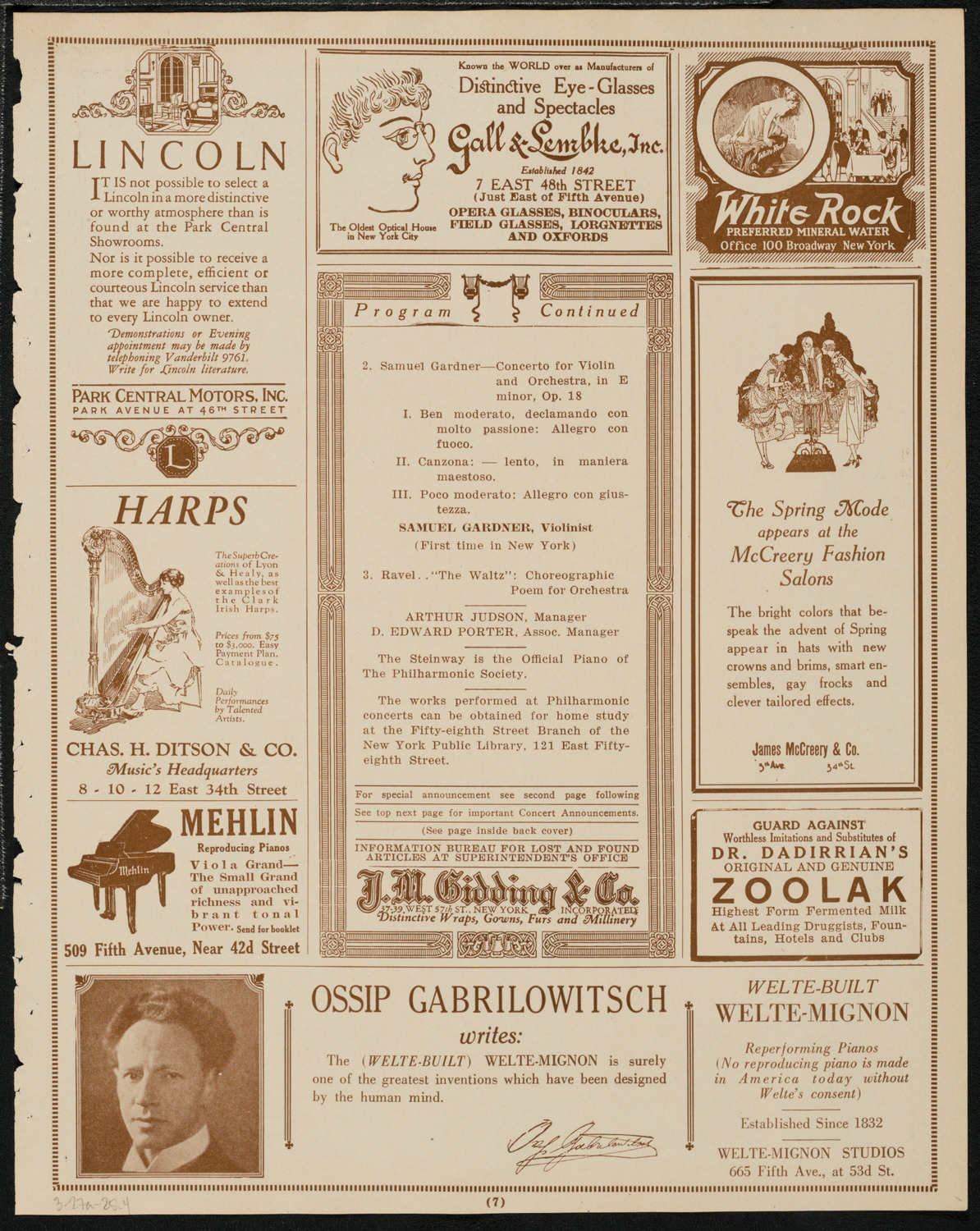 New York Philharmonic, March 27, 1925, program page 7