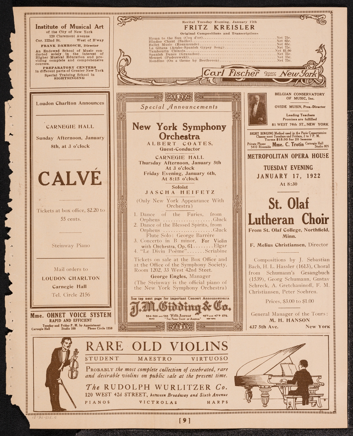 New York Symphony Orchestra, December 30, 1921, program page 9