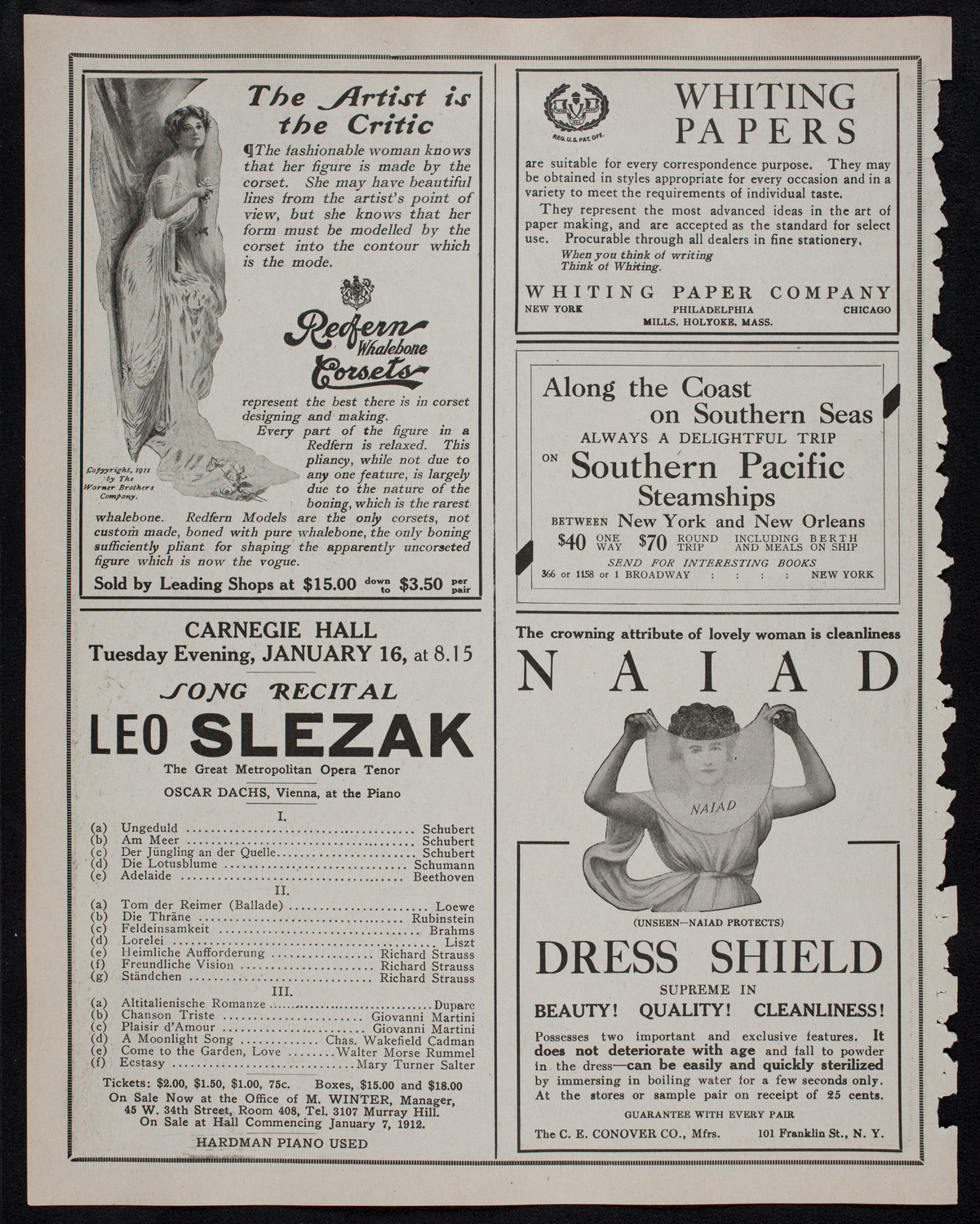 Elena Gerhardt, Soprano, January 9, 1912, program page 2