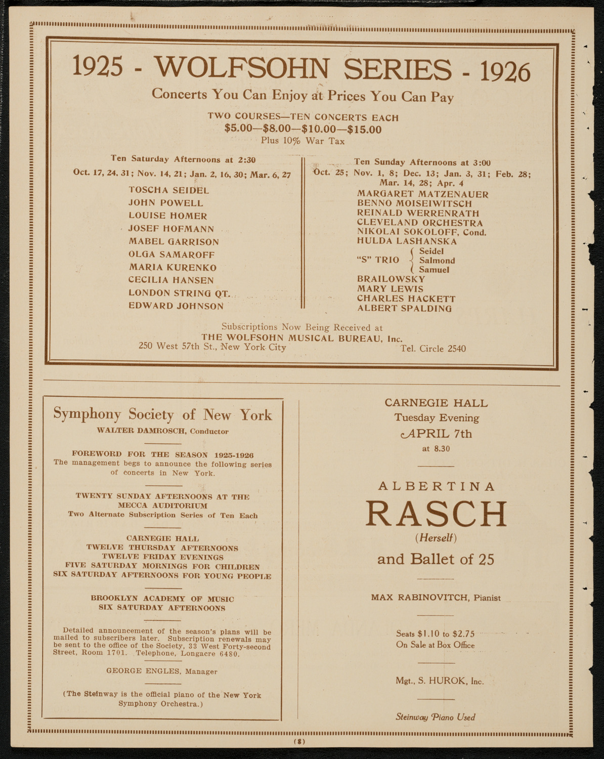 Benefit: Cathedral of St. John the Divine/ Film: U.S. Lawn Tennis Association, April 6, 1925, program page 8