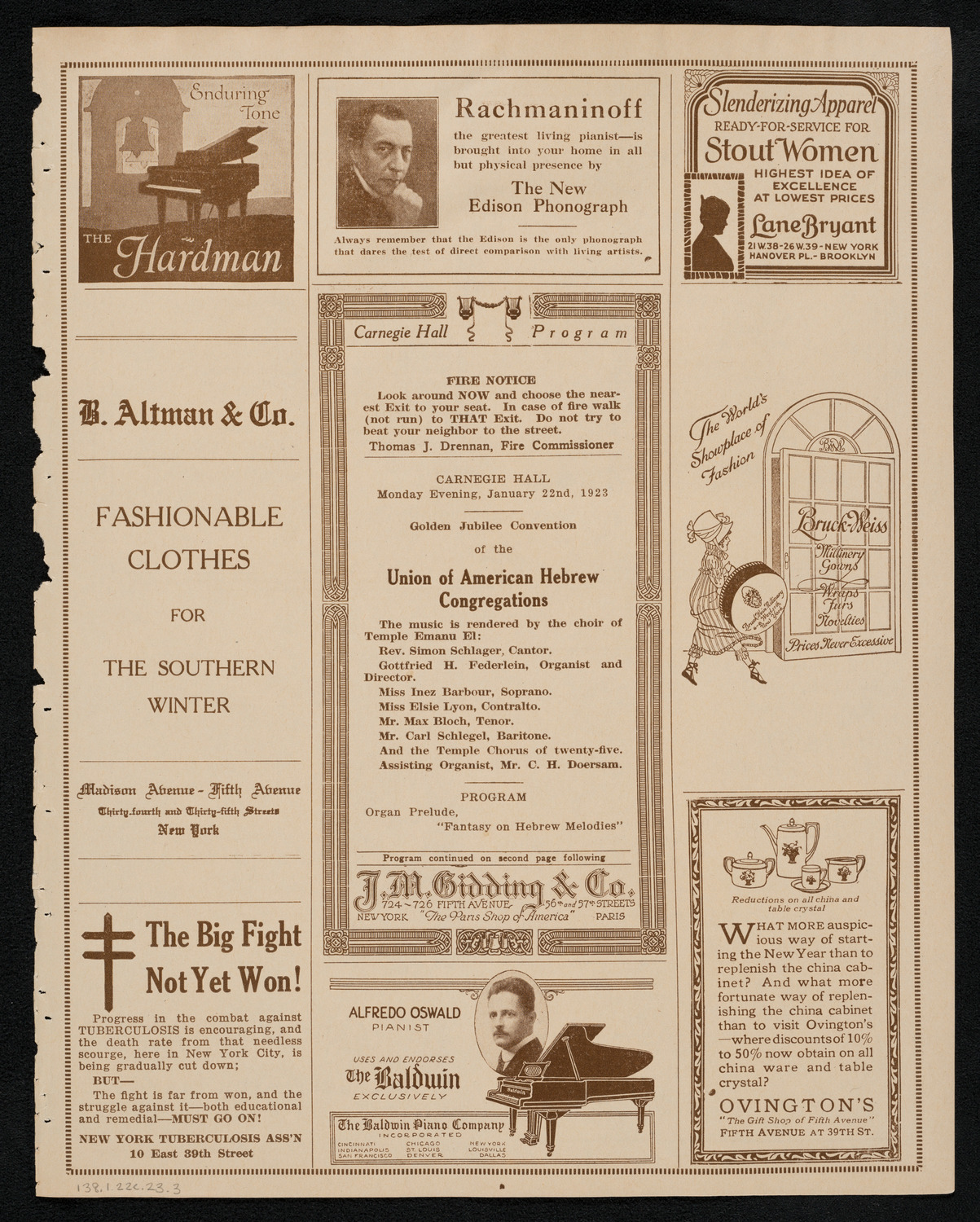 Union of American Hebrew Congregations Golden Jubilee Convention, January 22, 1923, program page 5