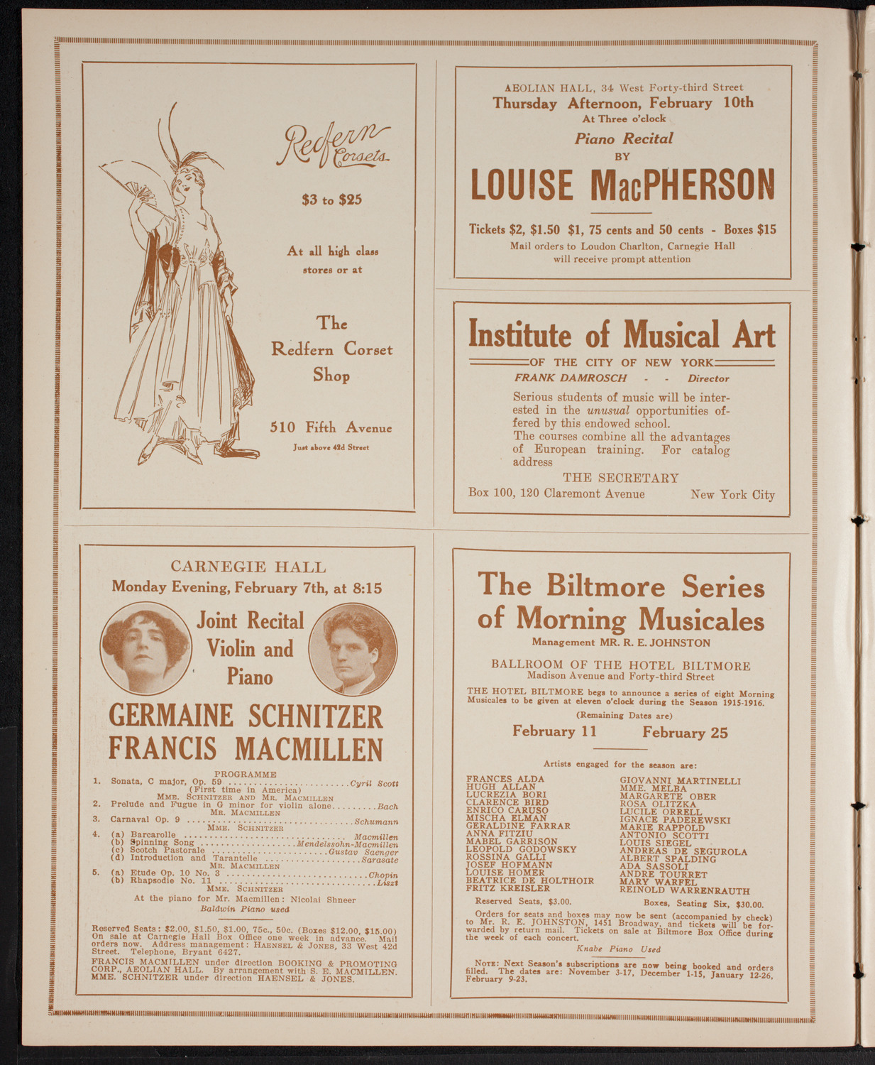 New York Philharmonic, February 5, 1916, program page 2