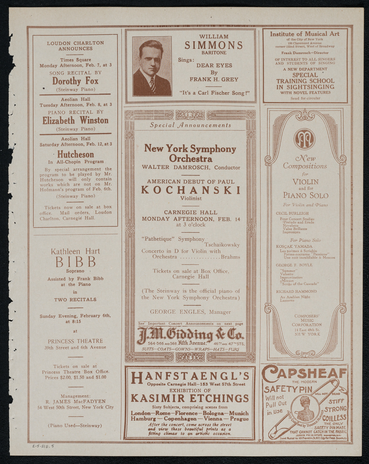 New York Philharmonic, February 5, 1921, program page 9