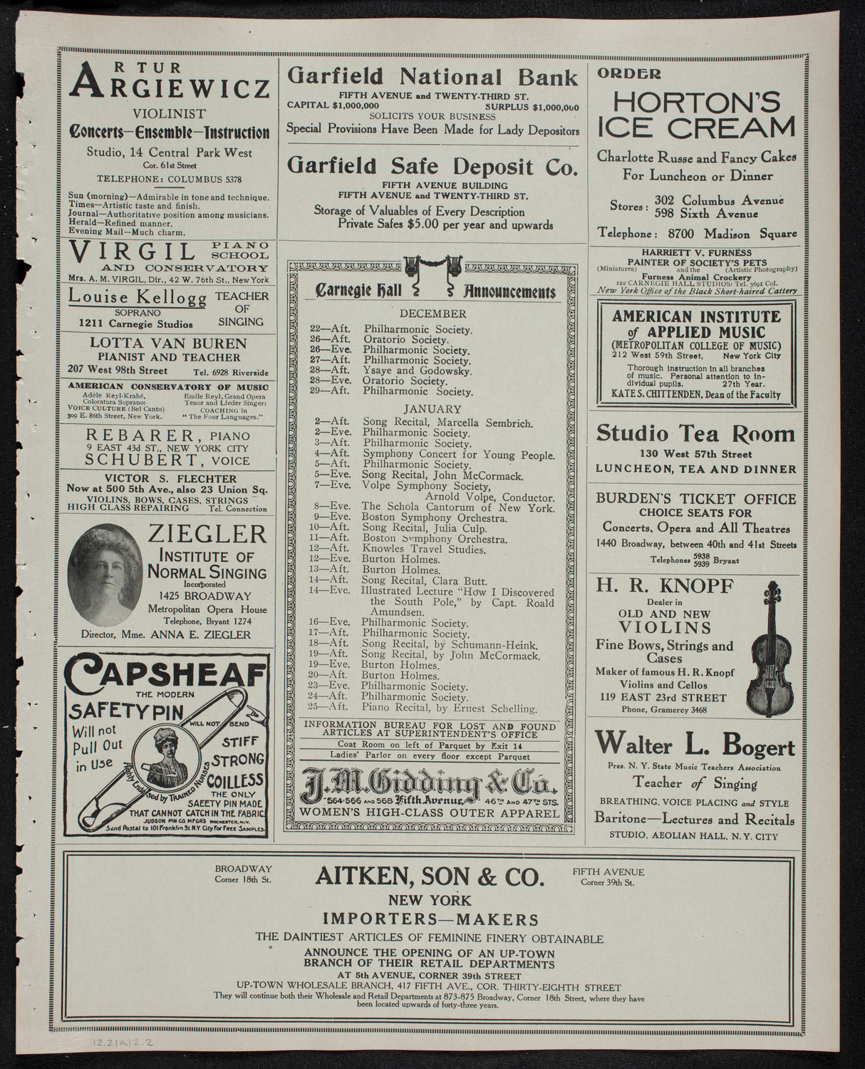Symphony Concerts for Young People: Eugène Ysaÿe, Violin, December 21, 1912, program page 3