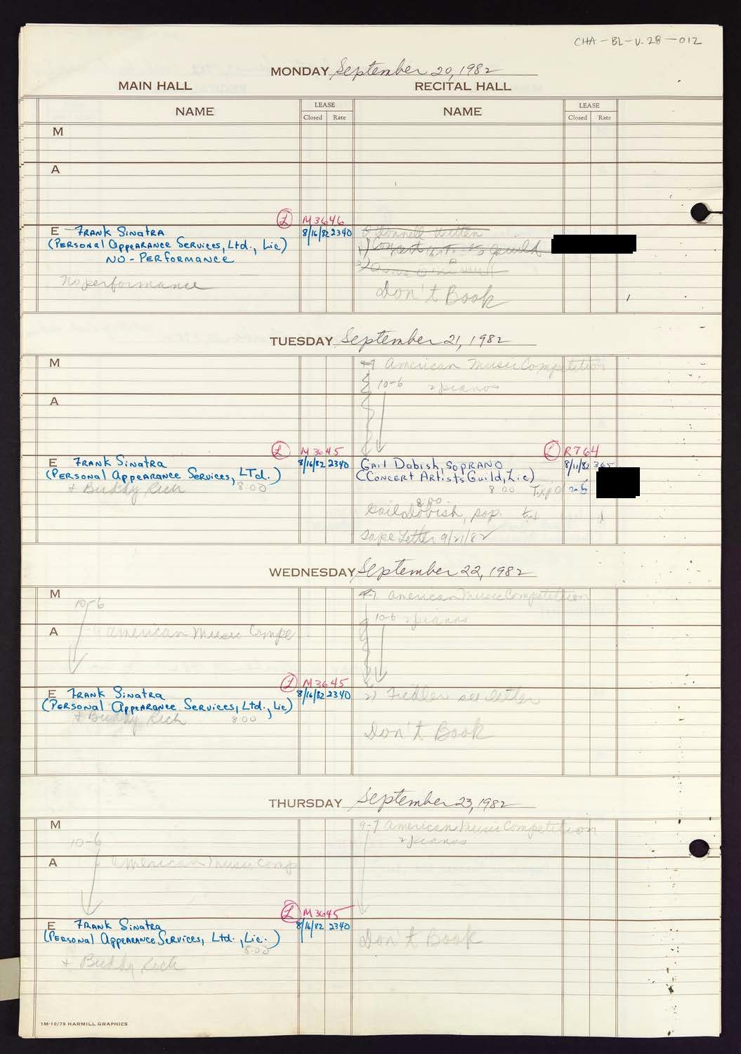 Carnegie Hall Booking Ledger, volume 28, page 12