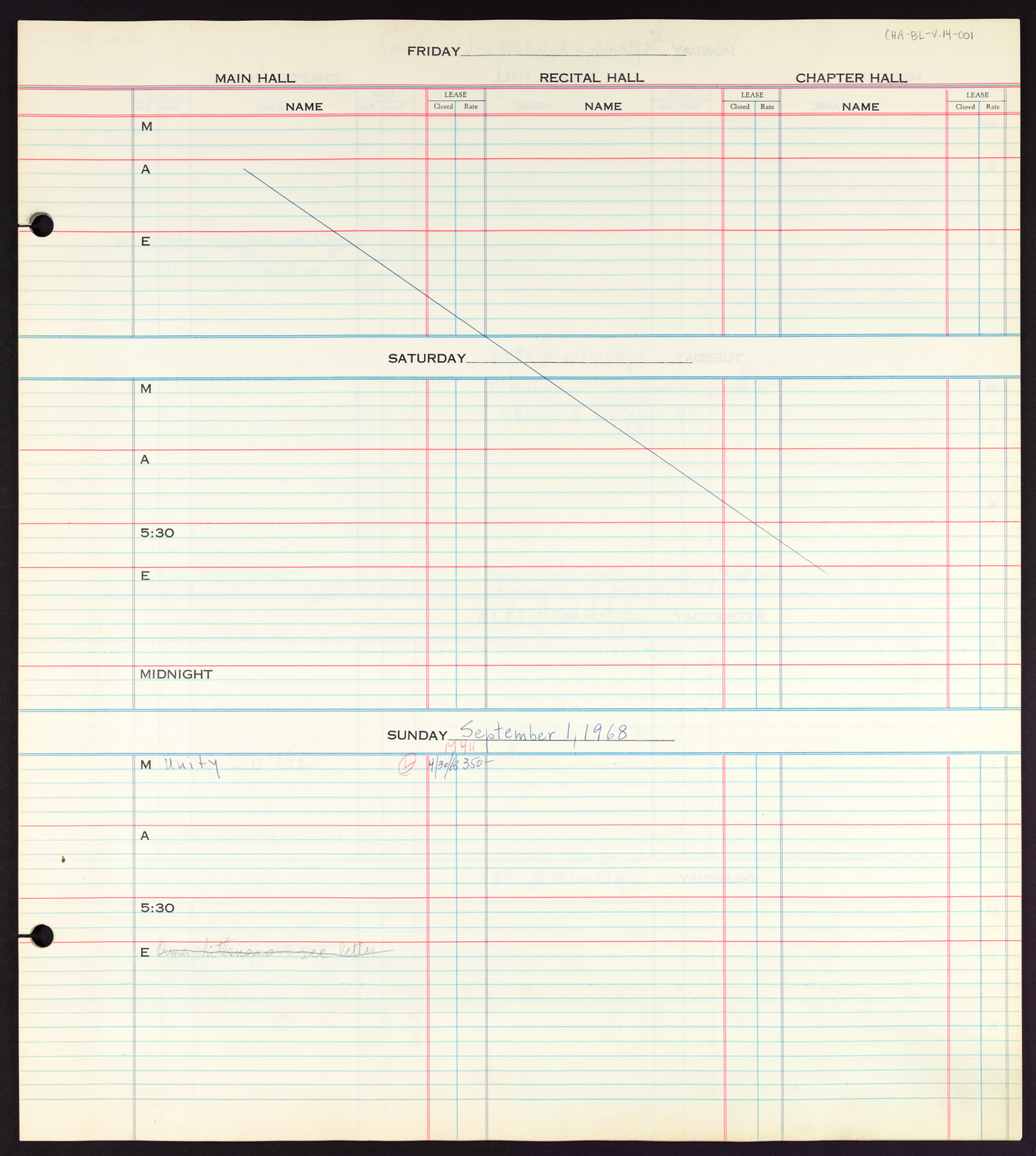 Carnegie Hall Booking Ledger, volume 14, page 1