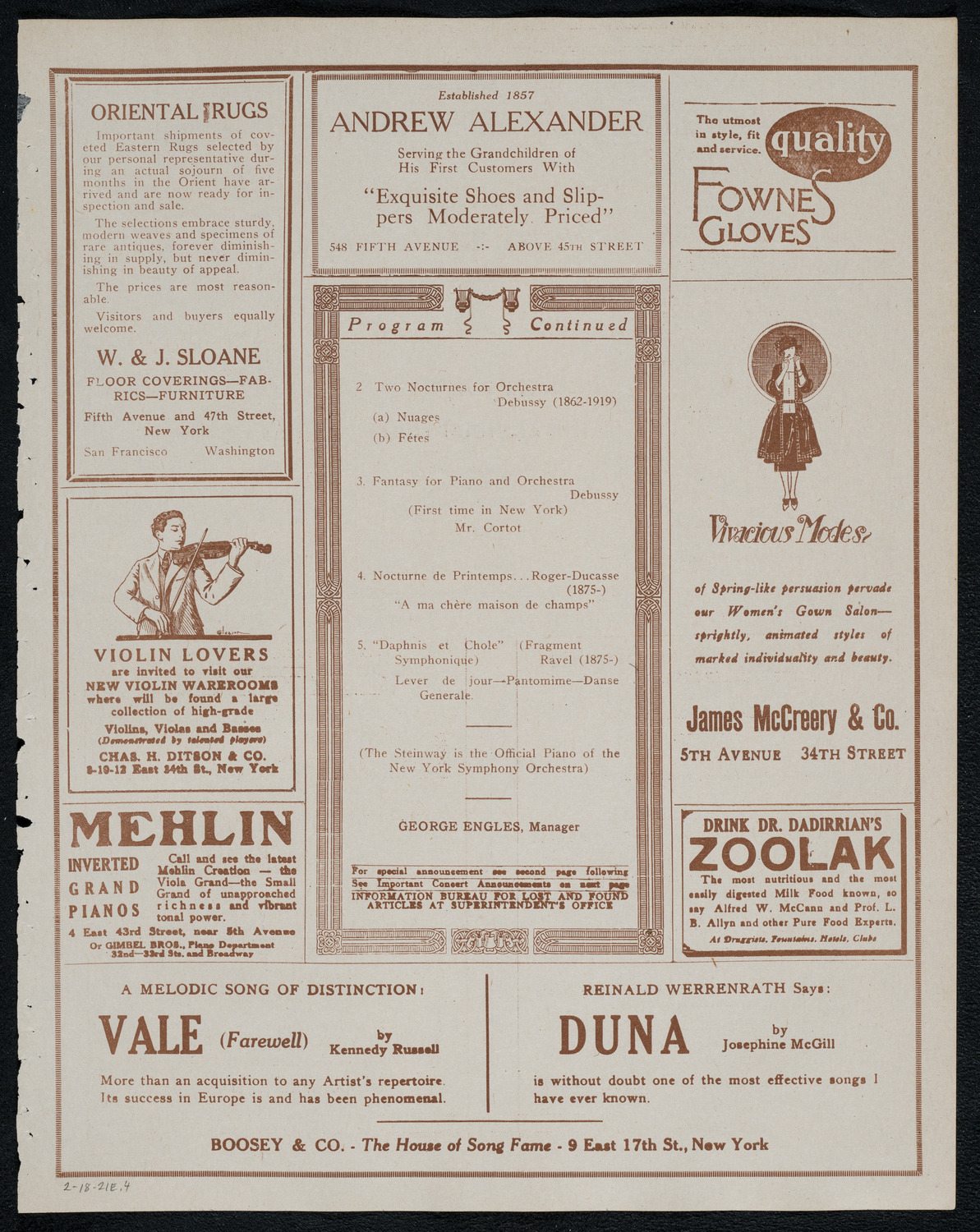 New York Symphony Orchestra, February 18, 1921, program page 7