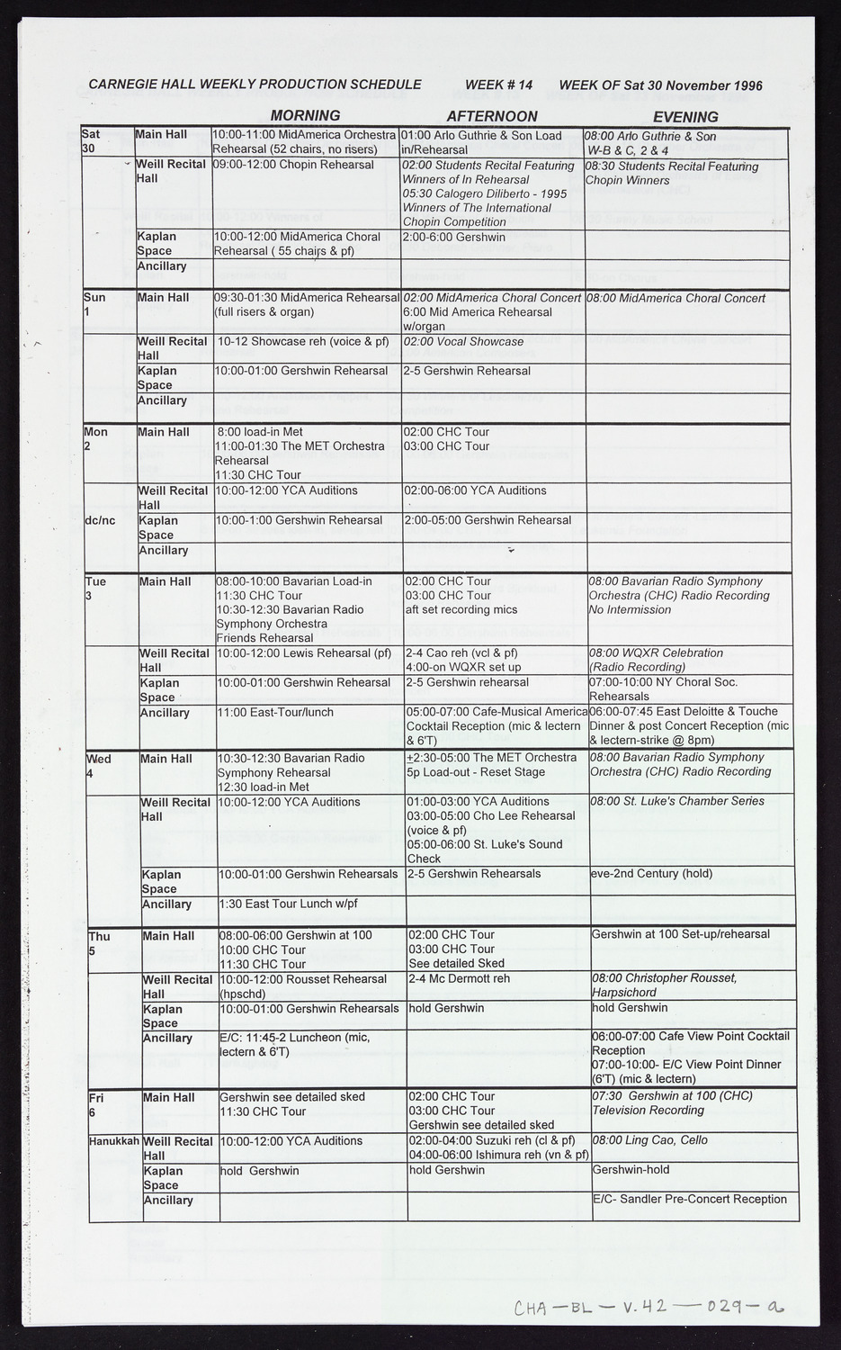 Carnegie Hall Booking Ledger, volume 42, page 29a