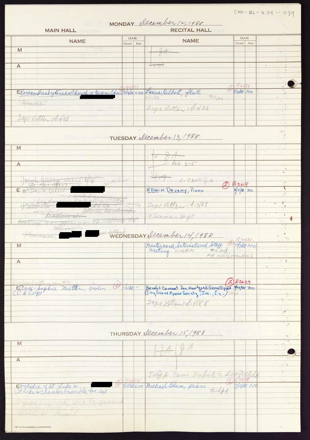 Carnegie Hall Booking Ledger, volume 34, page 34