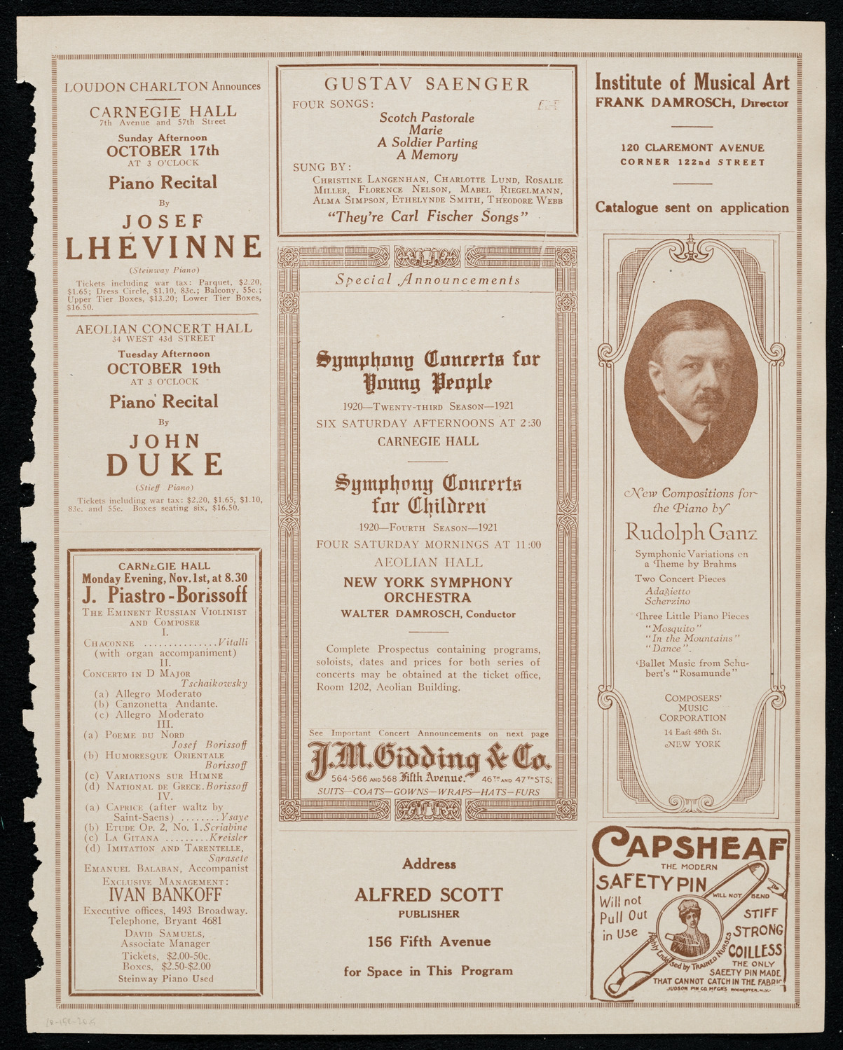 Benefit: St. Joseph's Summer Institute, October 15, 1920, program page 9