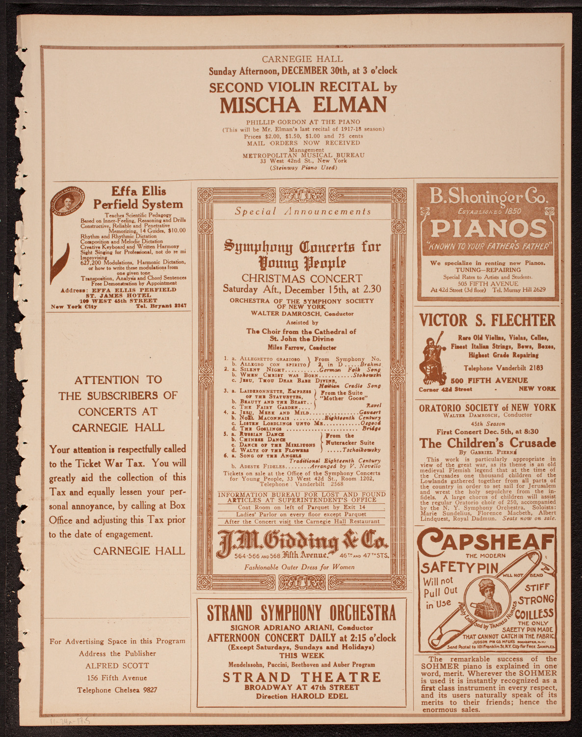 Fritz Kreisler, Violin, November 24, 1917, program page 9