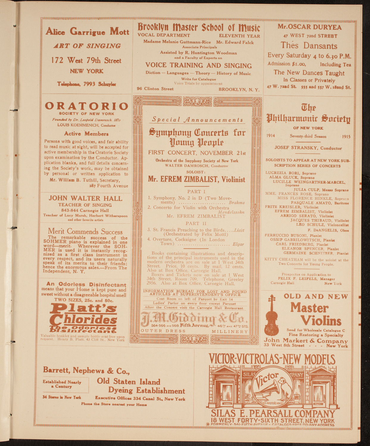 New York Philharmonic, November 13, 1914, program page 9