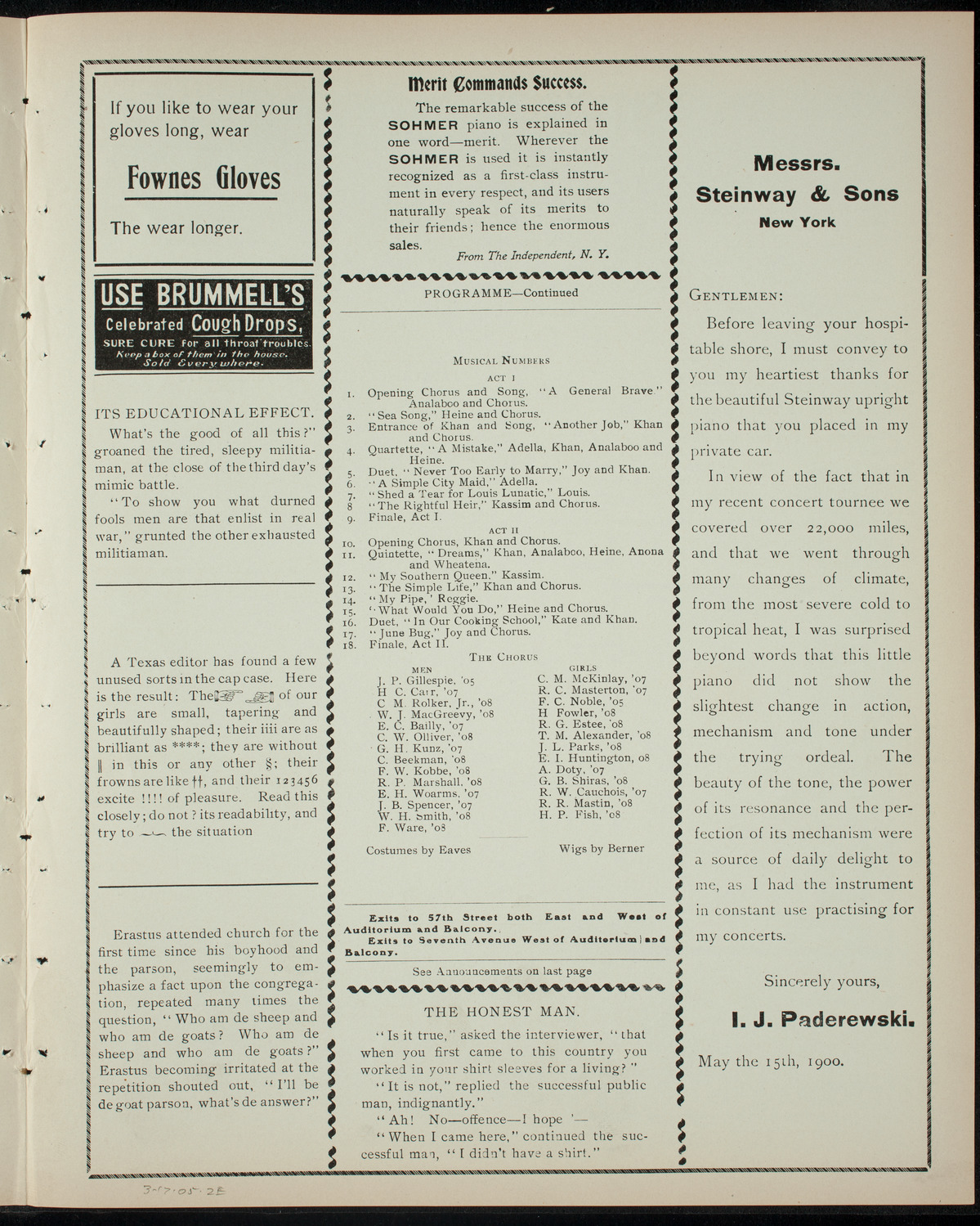 Columbia Varsity Show, March 17, 1905, program page 3