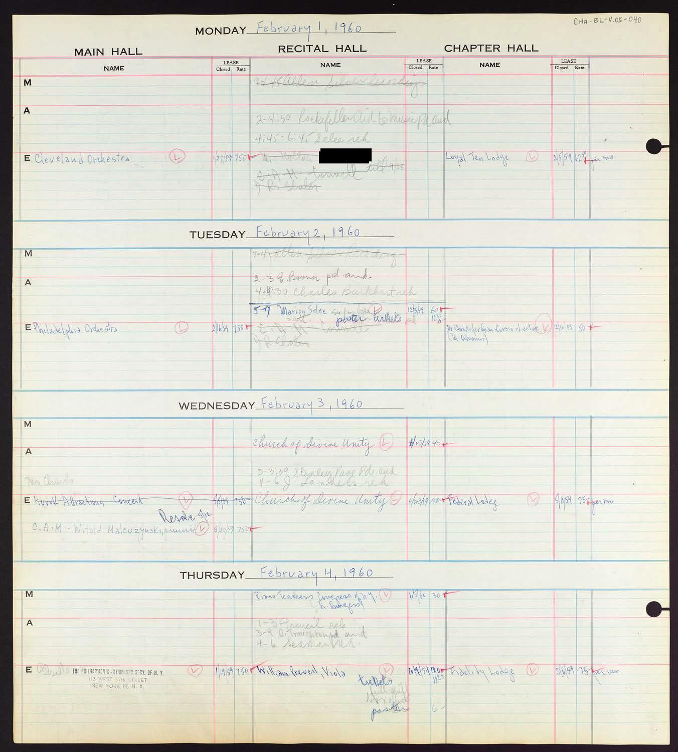 Carnegie Hall Booking Ledger, volume 5, page 40