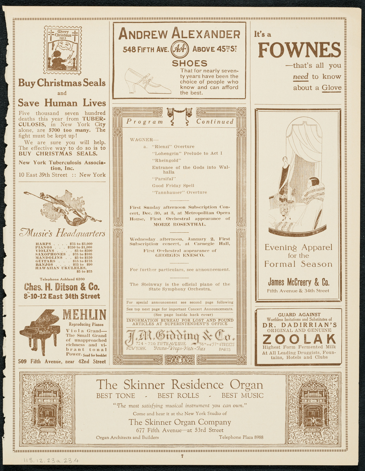 State Symphony Orchestra of New York, December 23, 1923, program page 7
