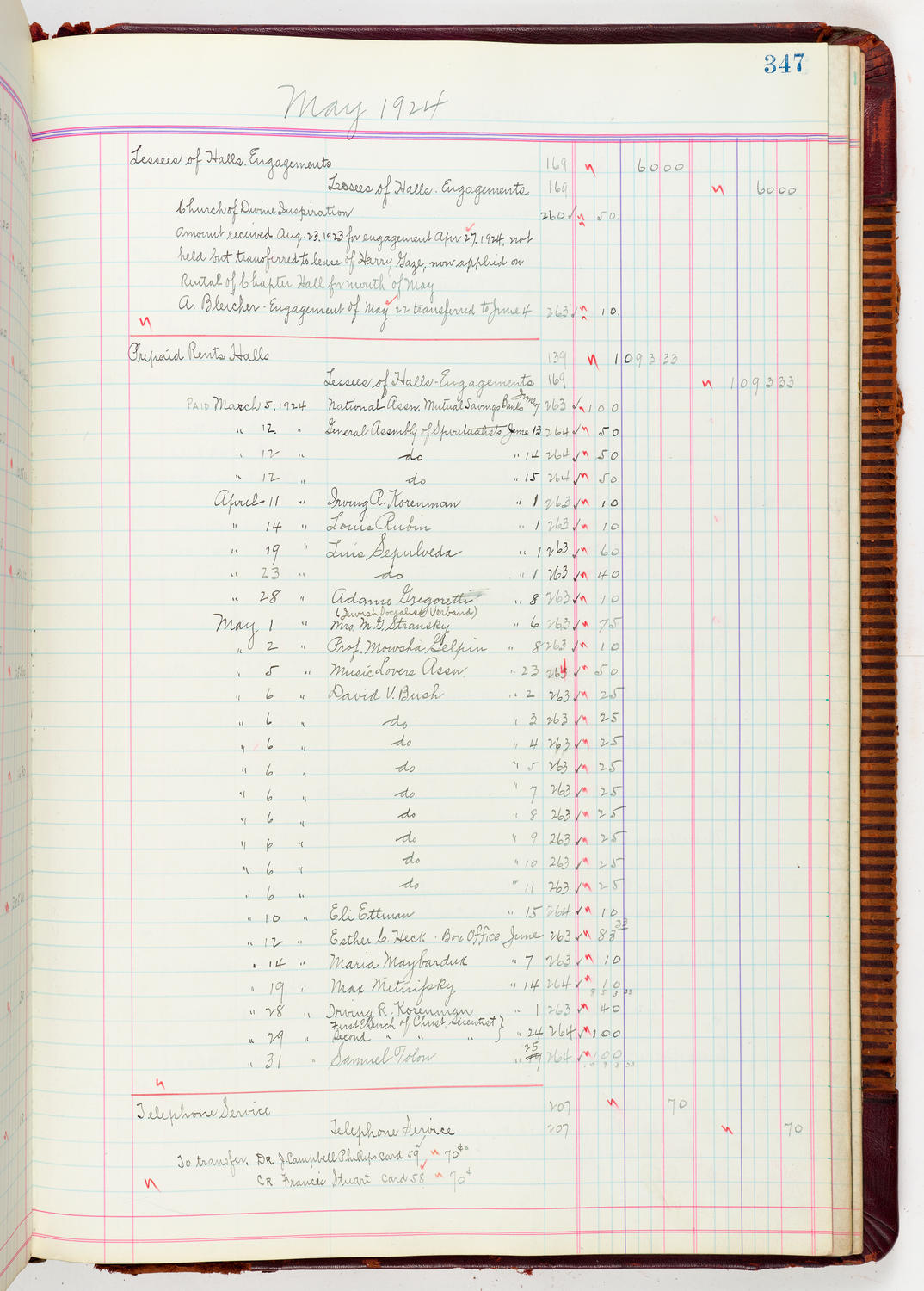 Music Hall Accounting Ledger, volume 5, page 347