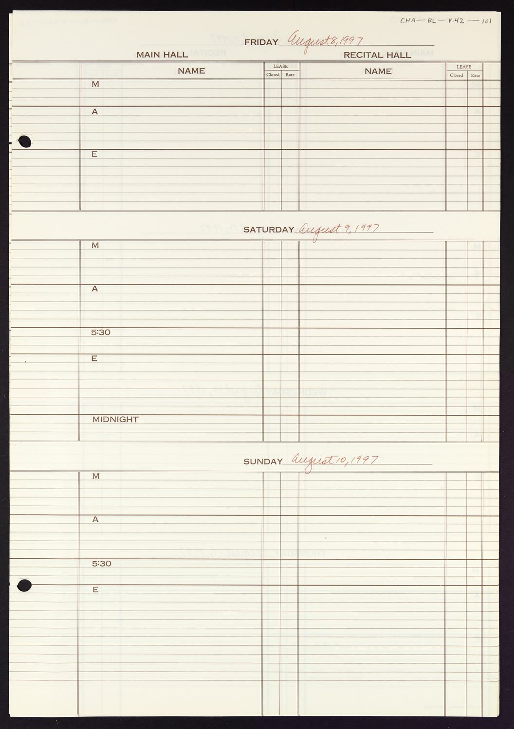 Carnegie Hall Booking Ledger, volume 42, page 101