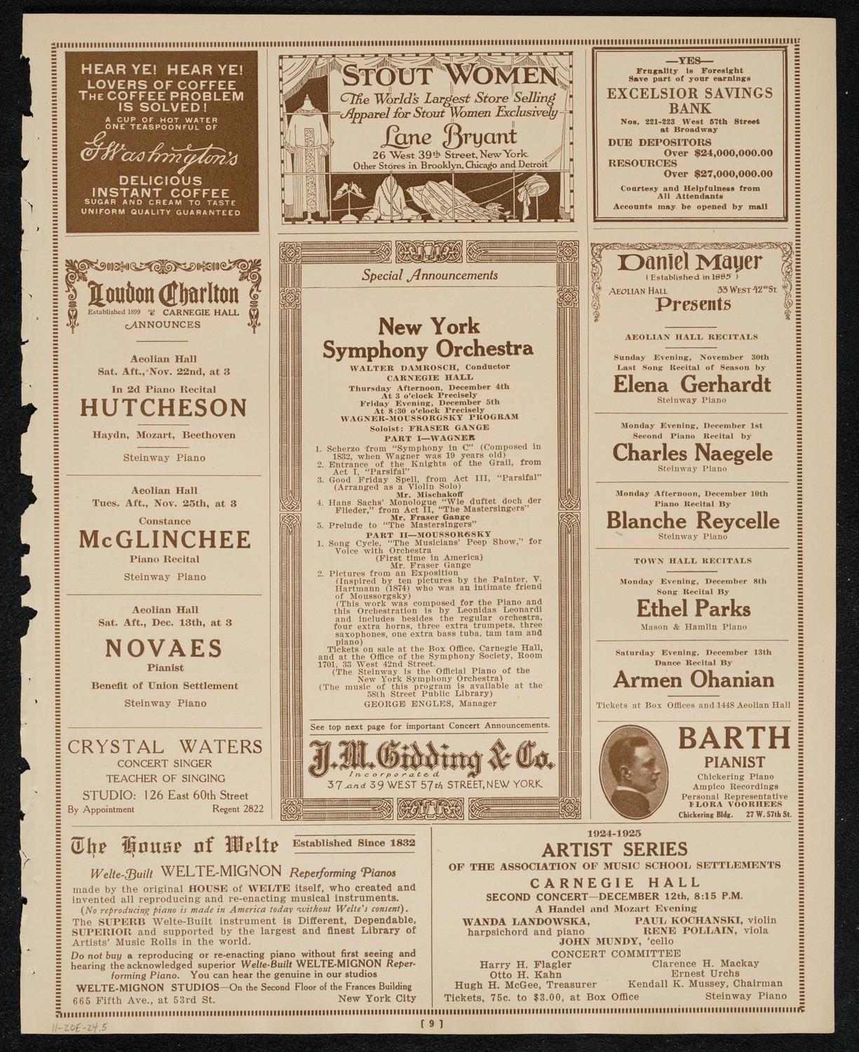 New York Philharmonic, November 20, 1924, program page 9