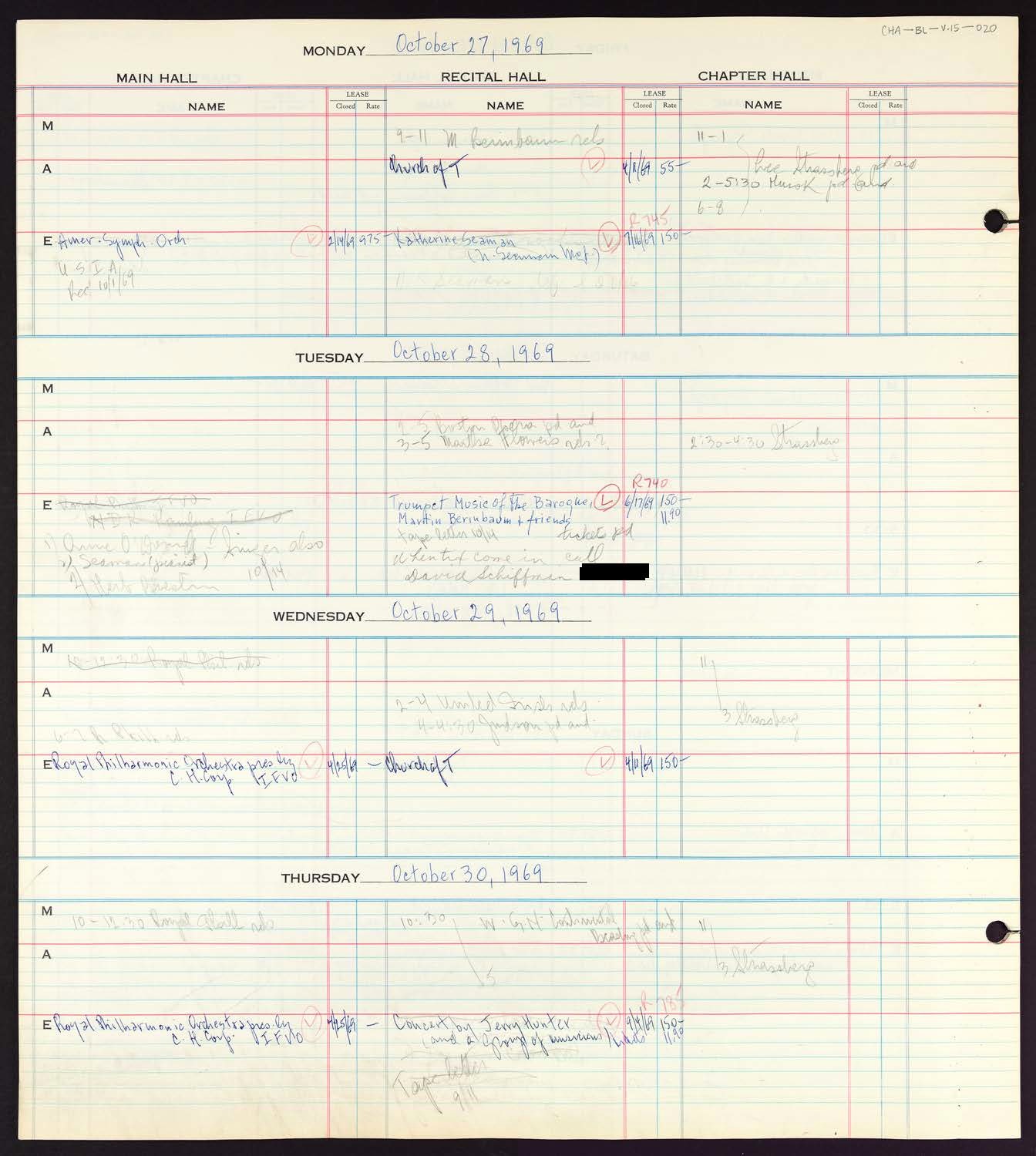 Carnegie Hall Booking Ledger, volume 15, page 20