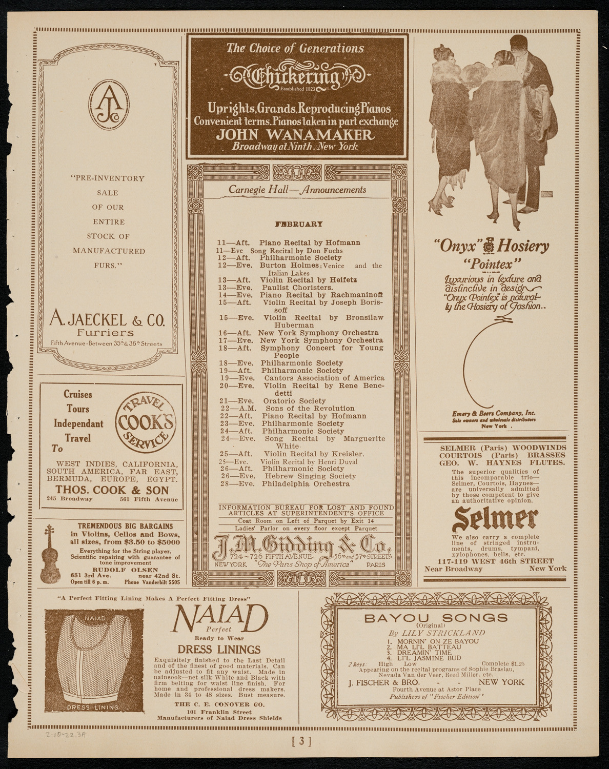 New York Philharmonic, February 10, 1922, program page 3