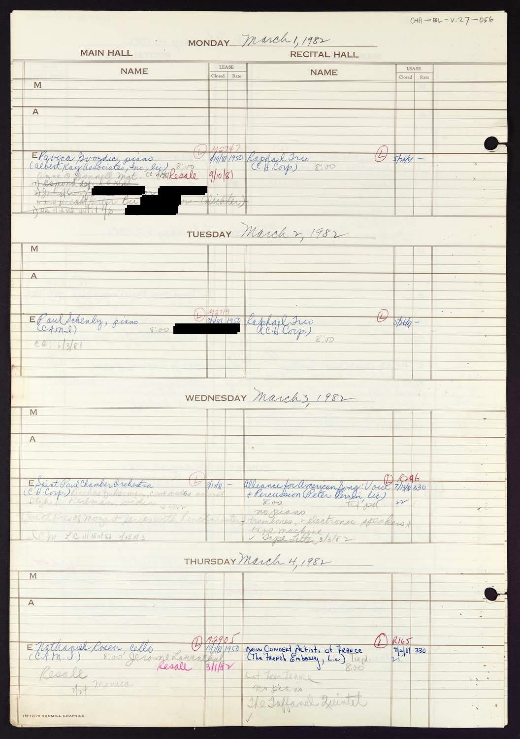 Carnegie Hall Booking Ledger, volume 27, page 56