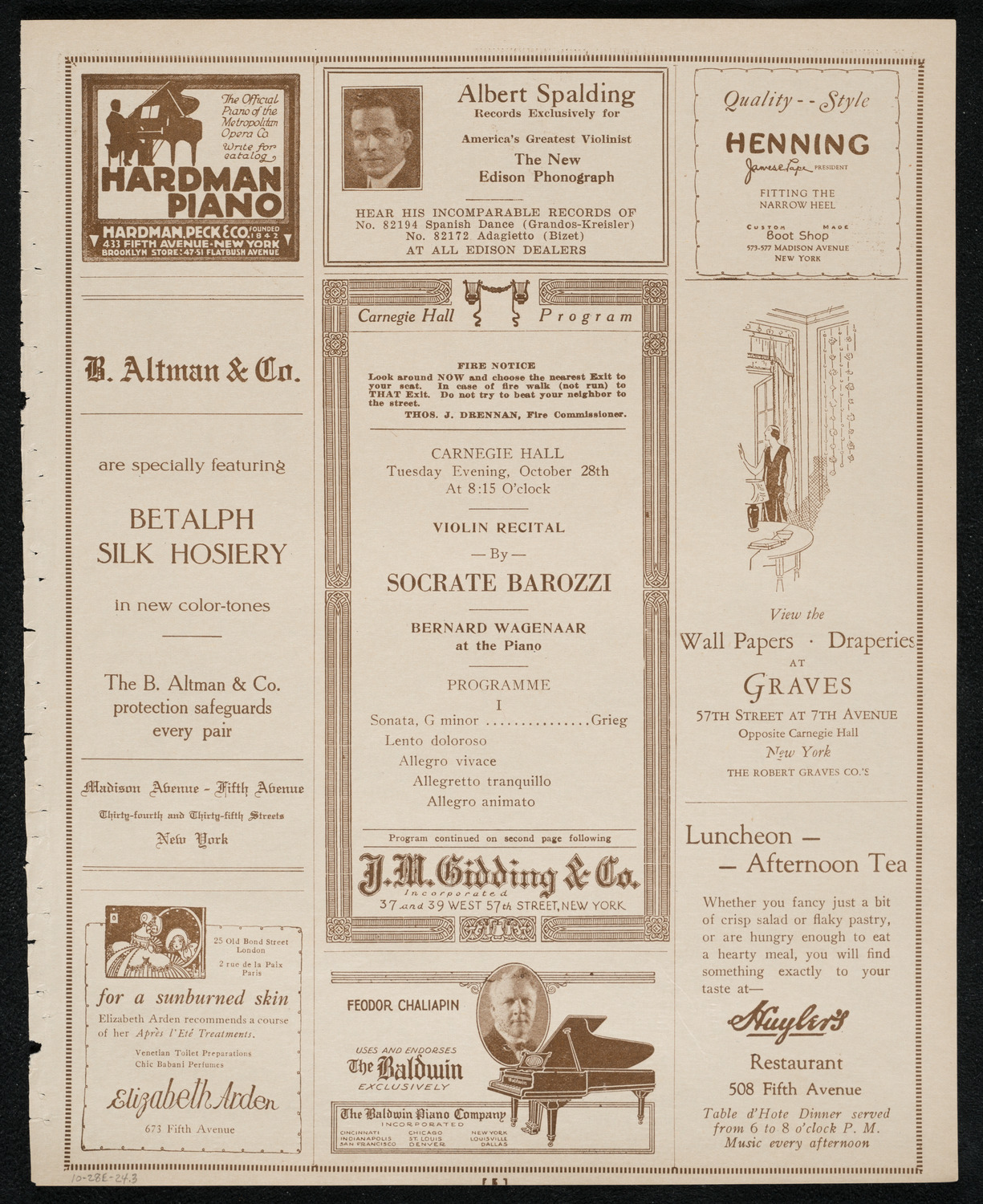 Socrate Barozzi, Violin, October 28, 1924, program page 5