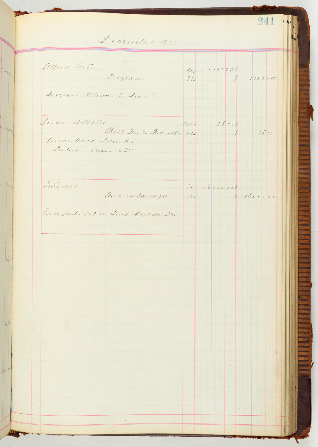 Music Hall Accounting Ledger Journal, volume 7, page 241