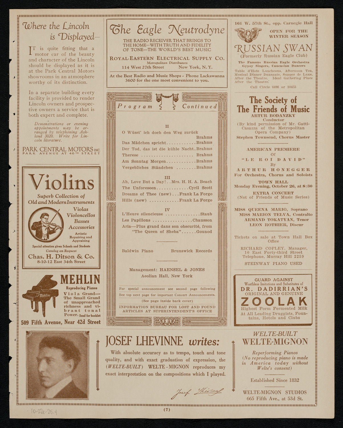 Florence Easton, Soprano, October 22, 1925, program page 7