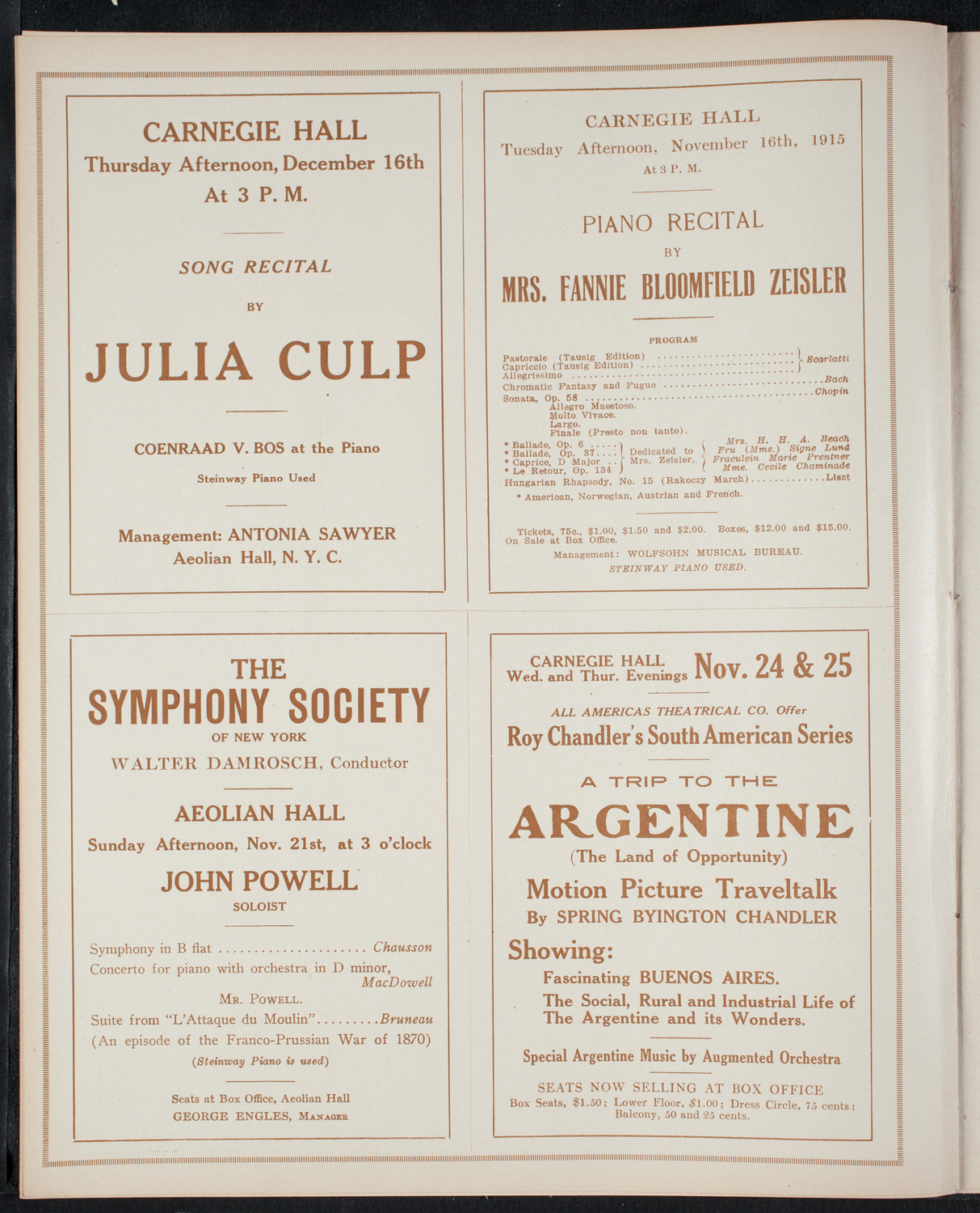 New York Philharmonic, November 11, 1915, program page 8