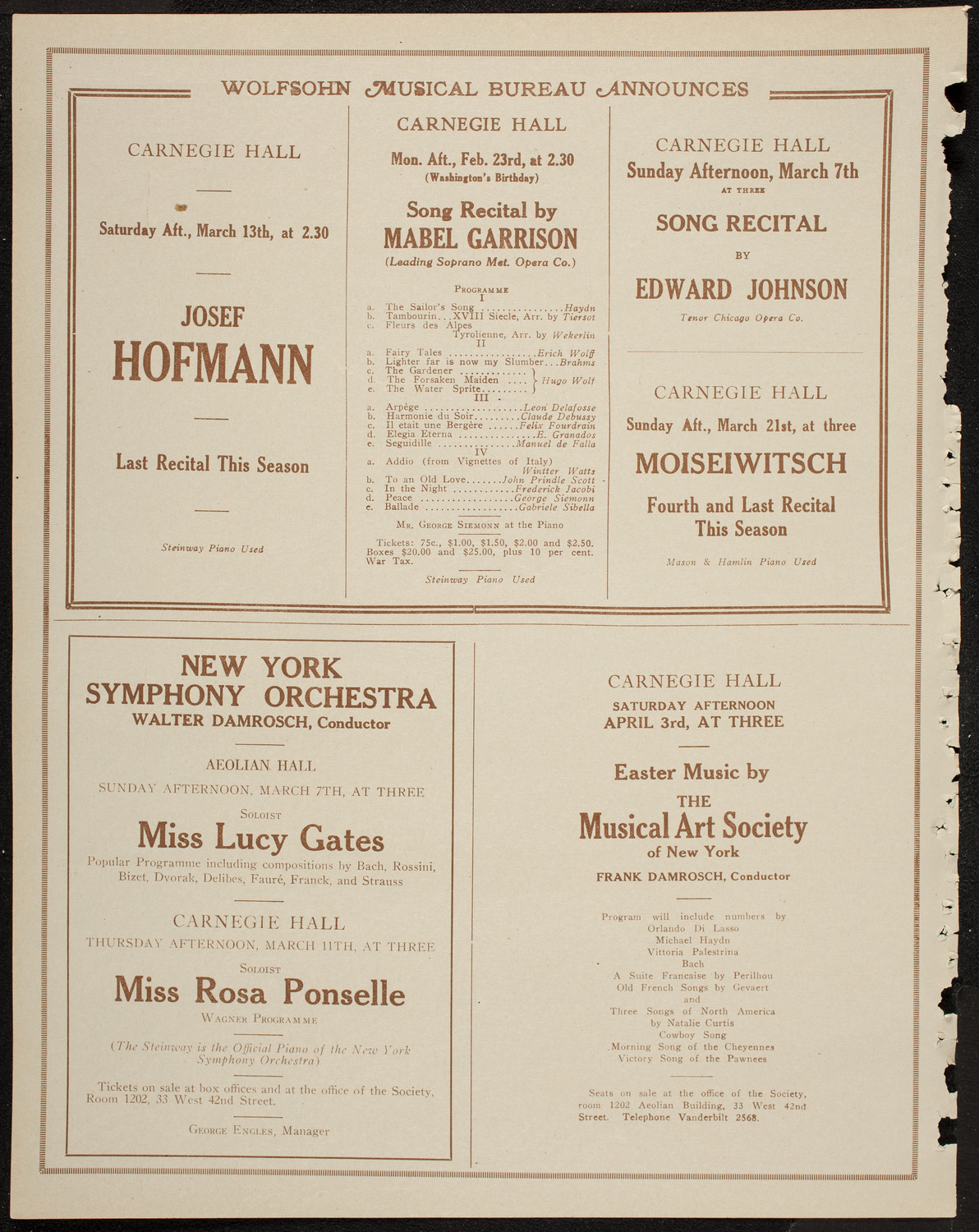 New York Philharmonic, February 22, 1920, program page 8