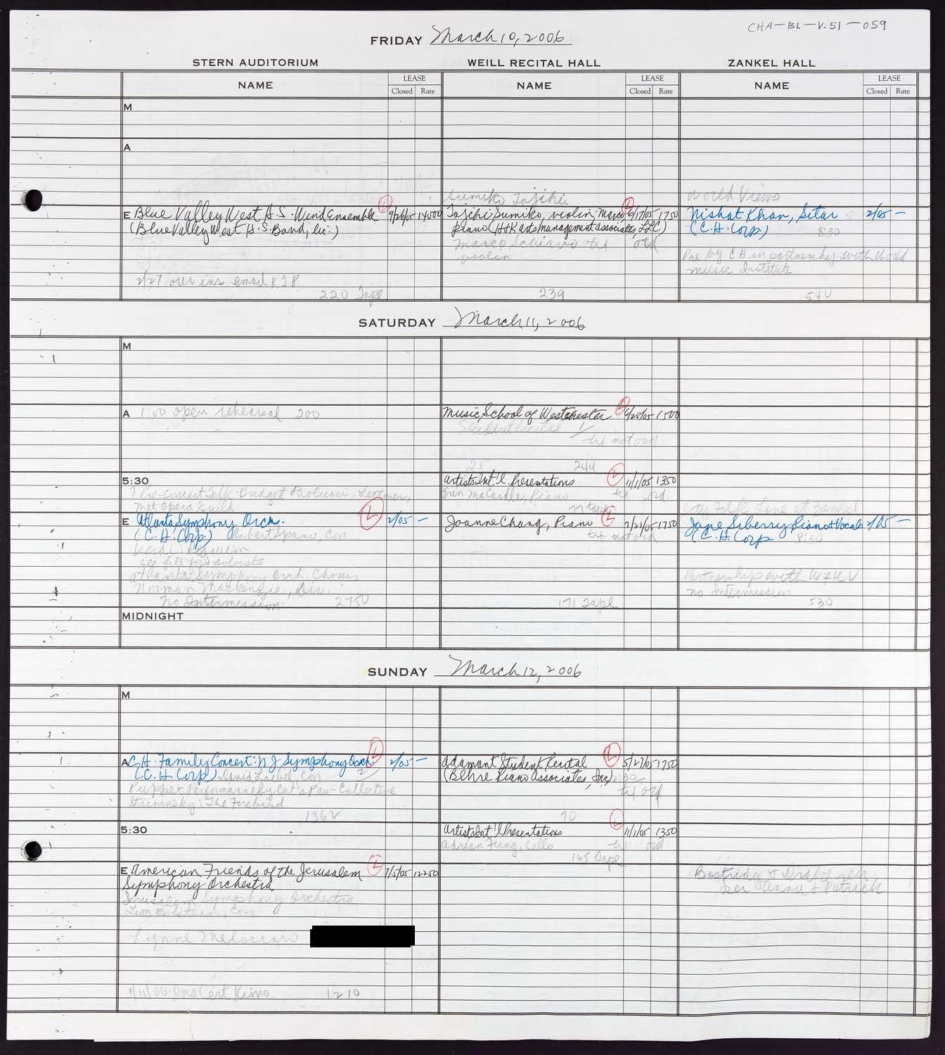 Carnegie Hall Booking Ledger, volume 51, page 59