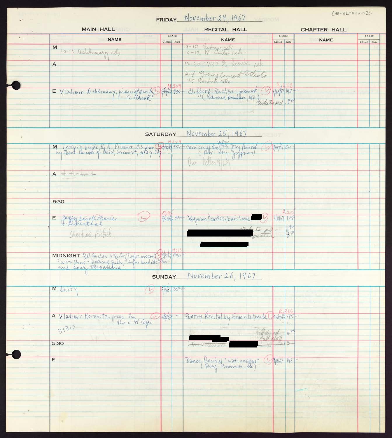 Carnegie Hall Booking Ledger, volume 13, page 25