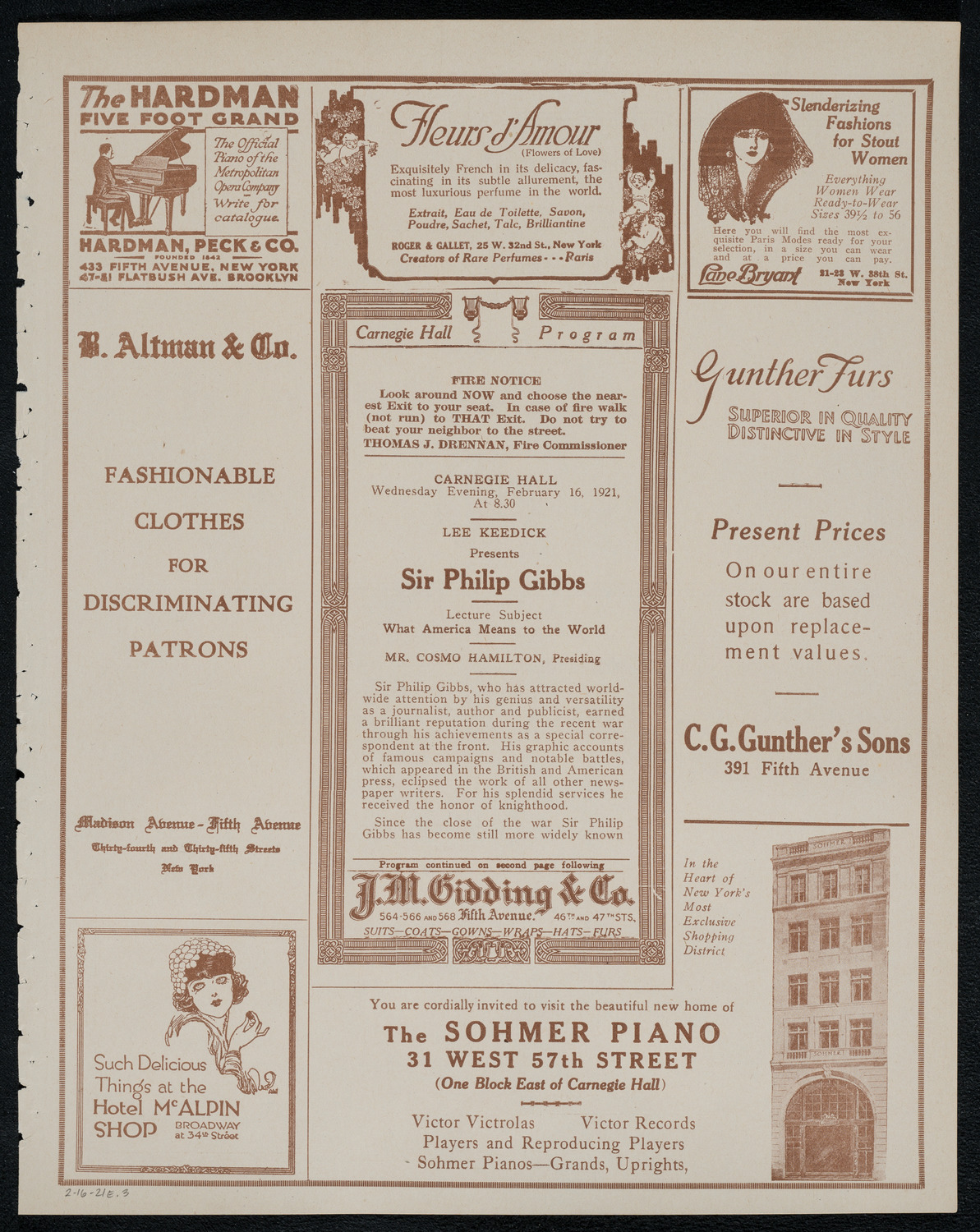 Lecture by Sir Philip Gibbs, February 16, 1921, program page 5