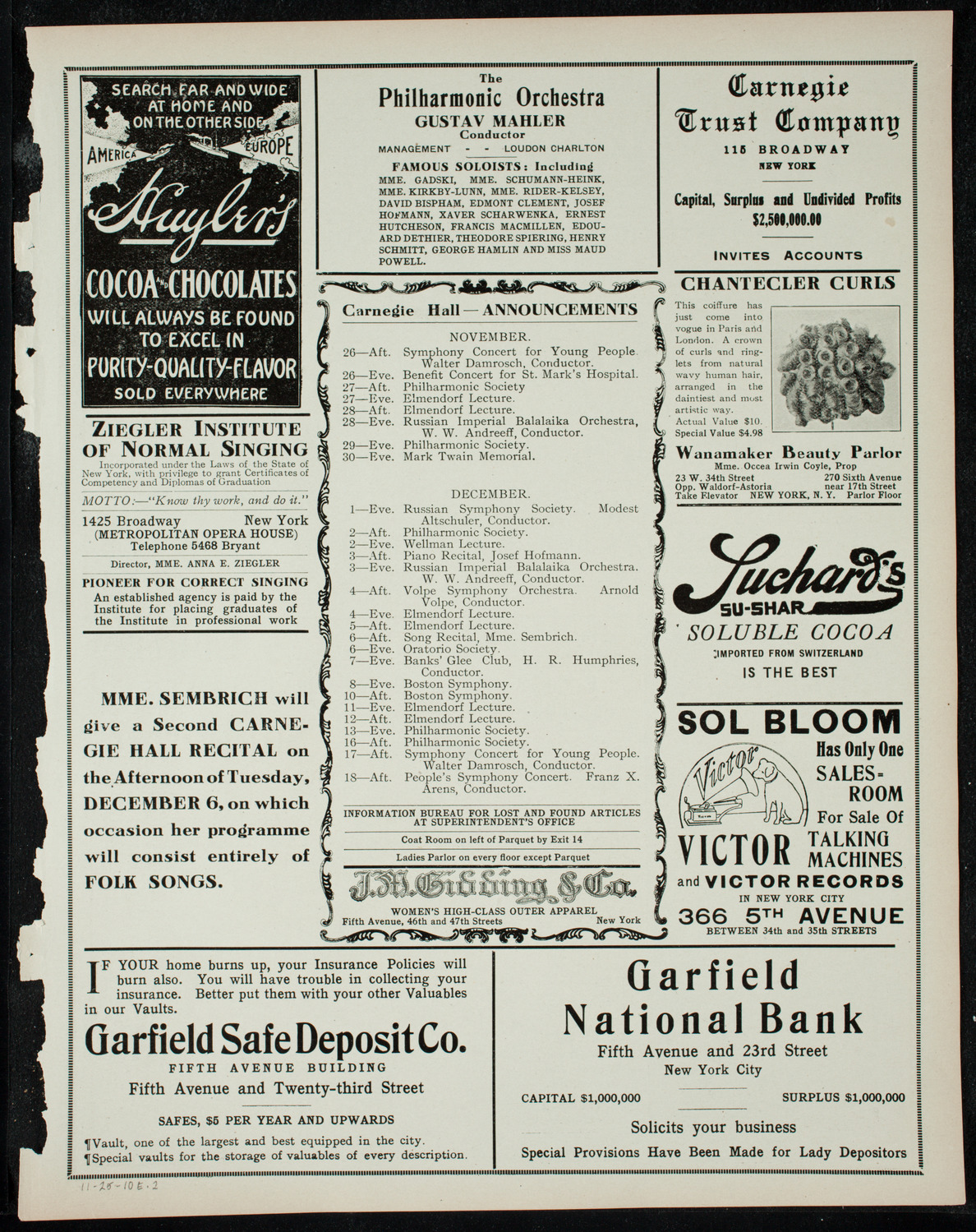 Glasgow Select Choir, November 25, 1910, program page 3