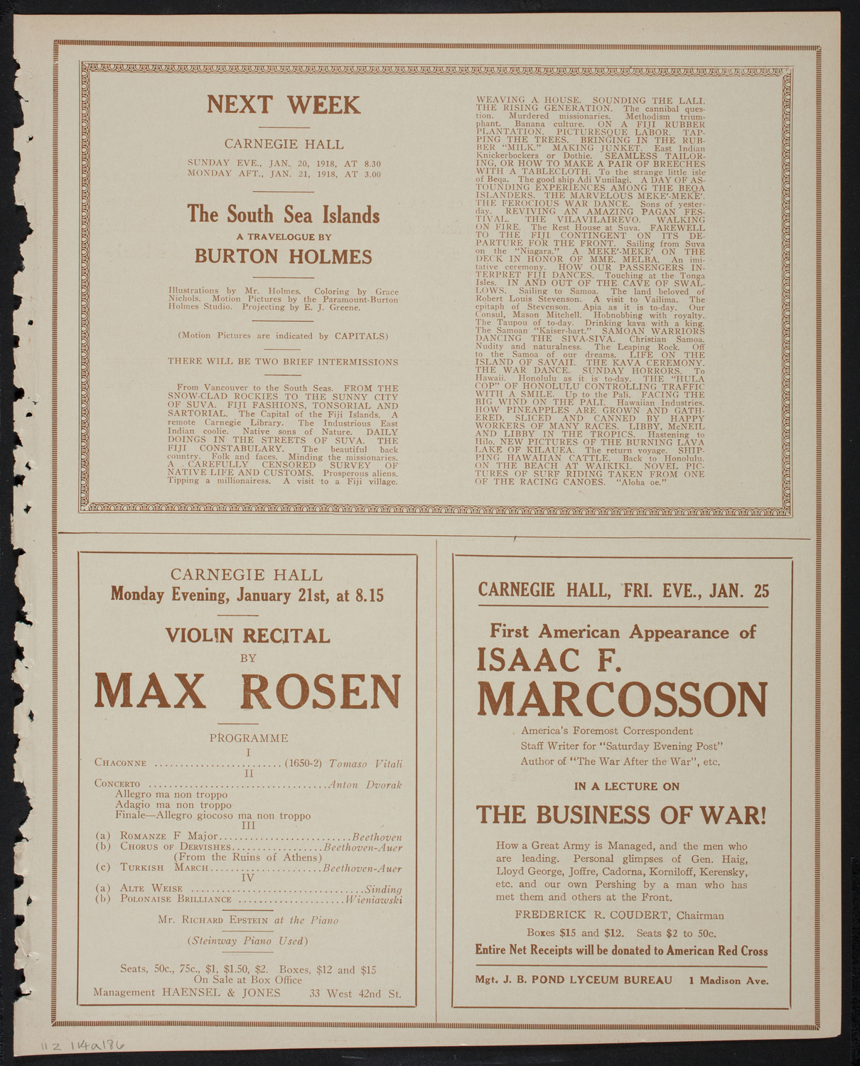 Burton Holmes Travelogue: New Zealand and Tasmania, January 14, 1918, program page 11