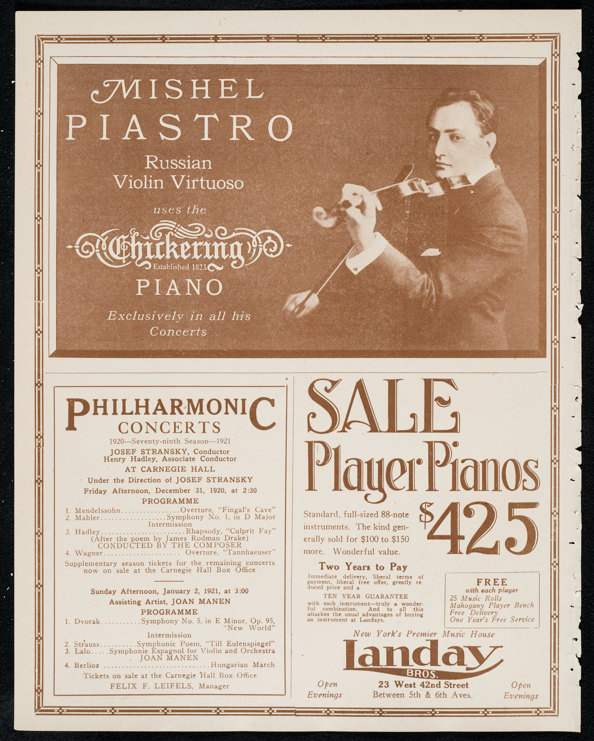 Josef Shlisky, Tenor, and Max Rosen, Violin, December 20, 1920, program page 12