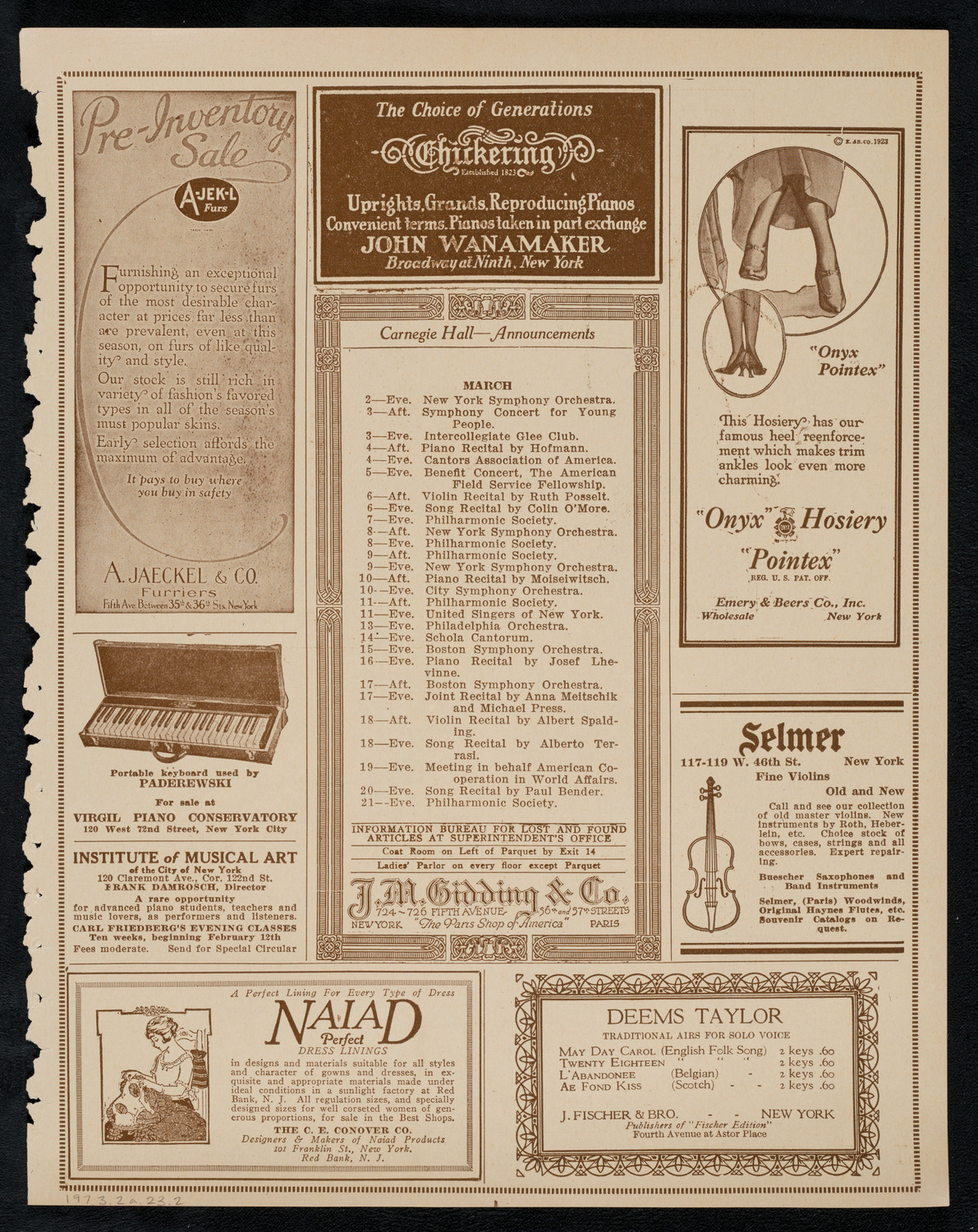New York Philharmonic, March 2, 1923, program page 3