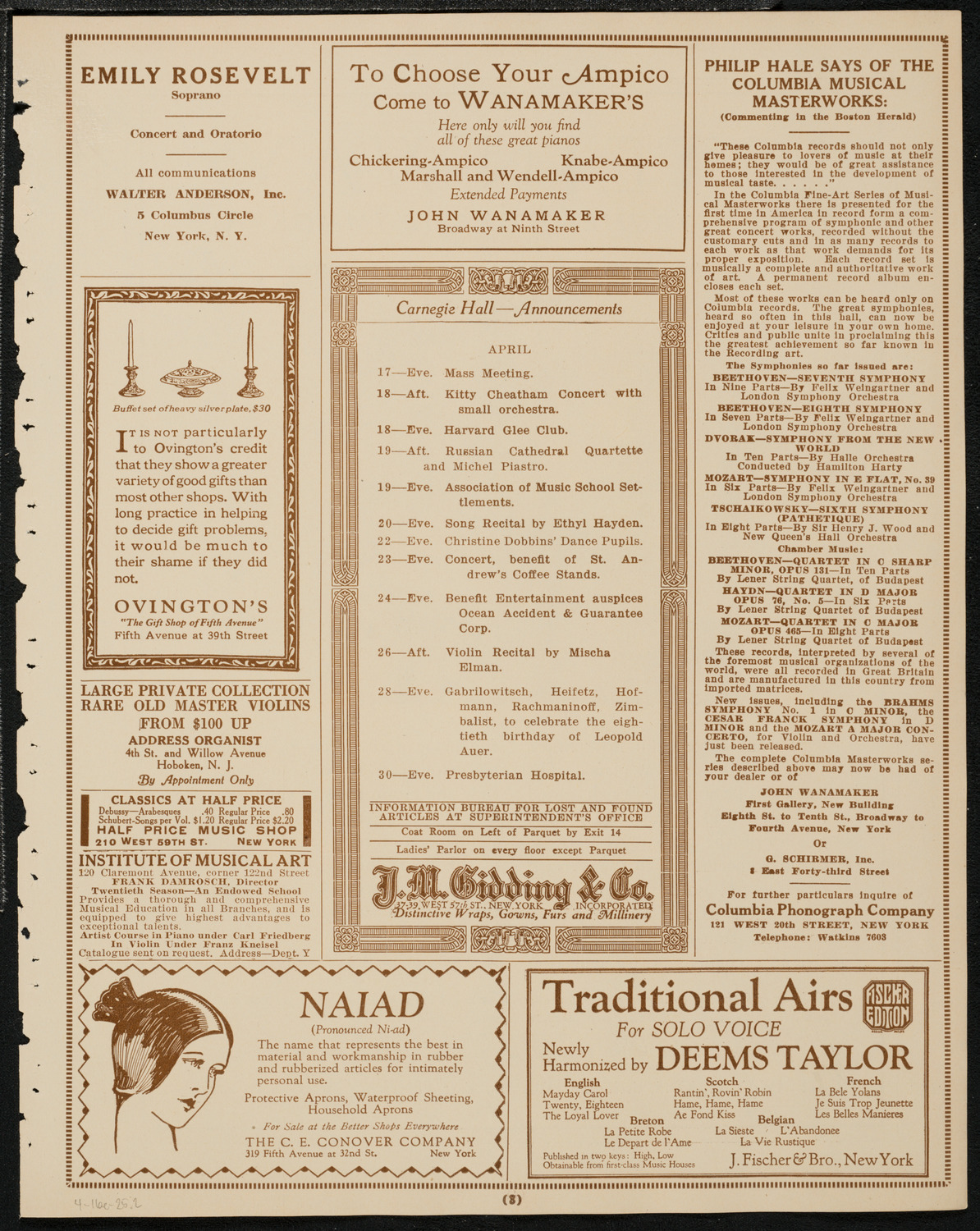 Sophie Braslau, Contralto, April 16, 1925, program page 3