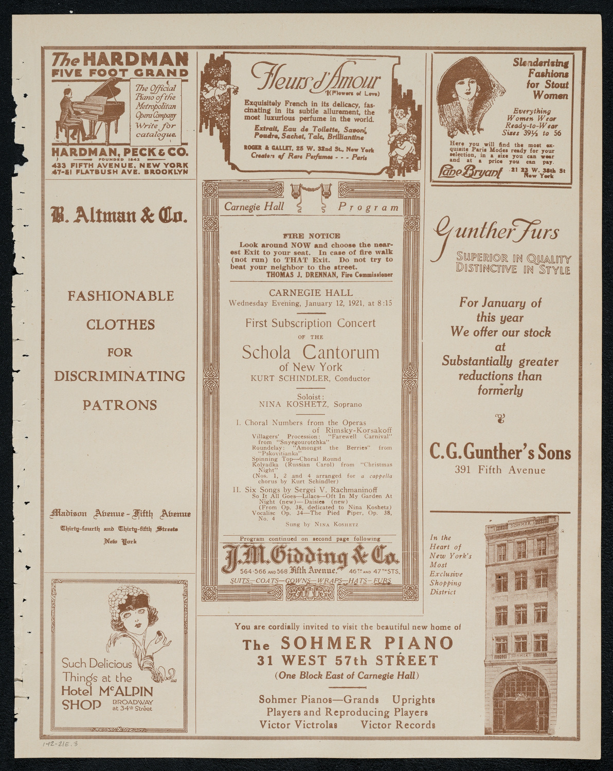 Schola Cantorum of New York, January 12, 1921, program page 5