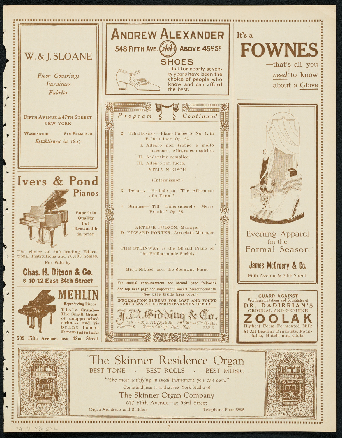 New York Philharmonic, November 28, 1923, program page 7