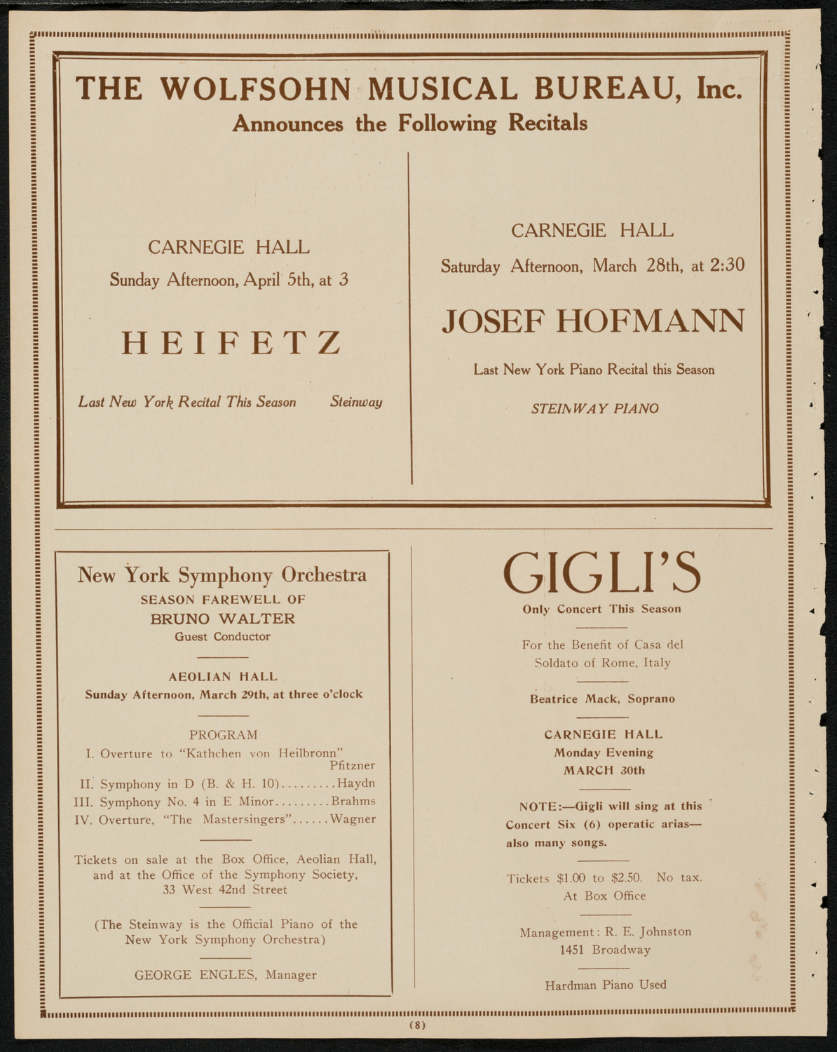 New York Symphony Orchestra, March 26, 1925, program page 8