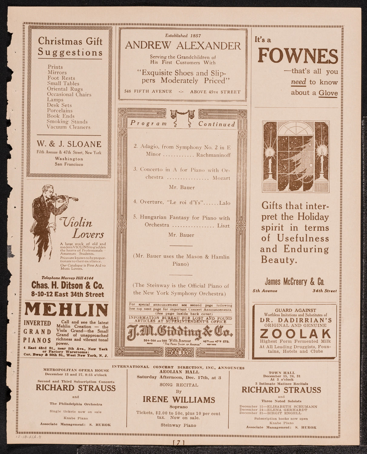 Symphony Concert for Young People, December 10, 1921, program page 7