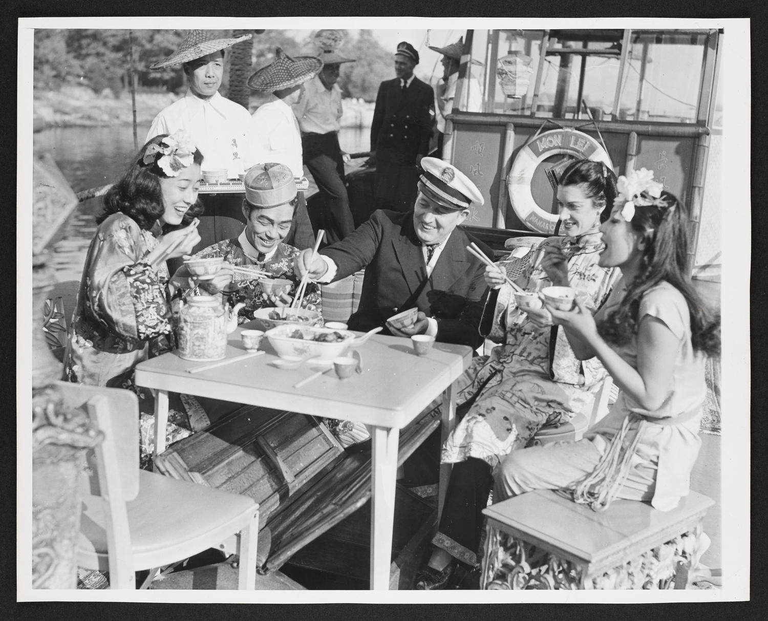 Fumiko, Yeichi Nimura, Robert Ripley, Lisan Kay, and Ming aboard the "Mon Lei," October 1946